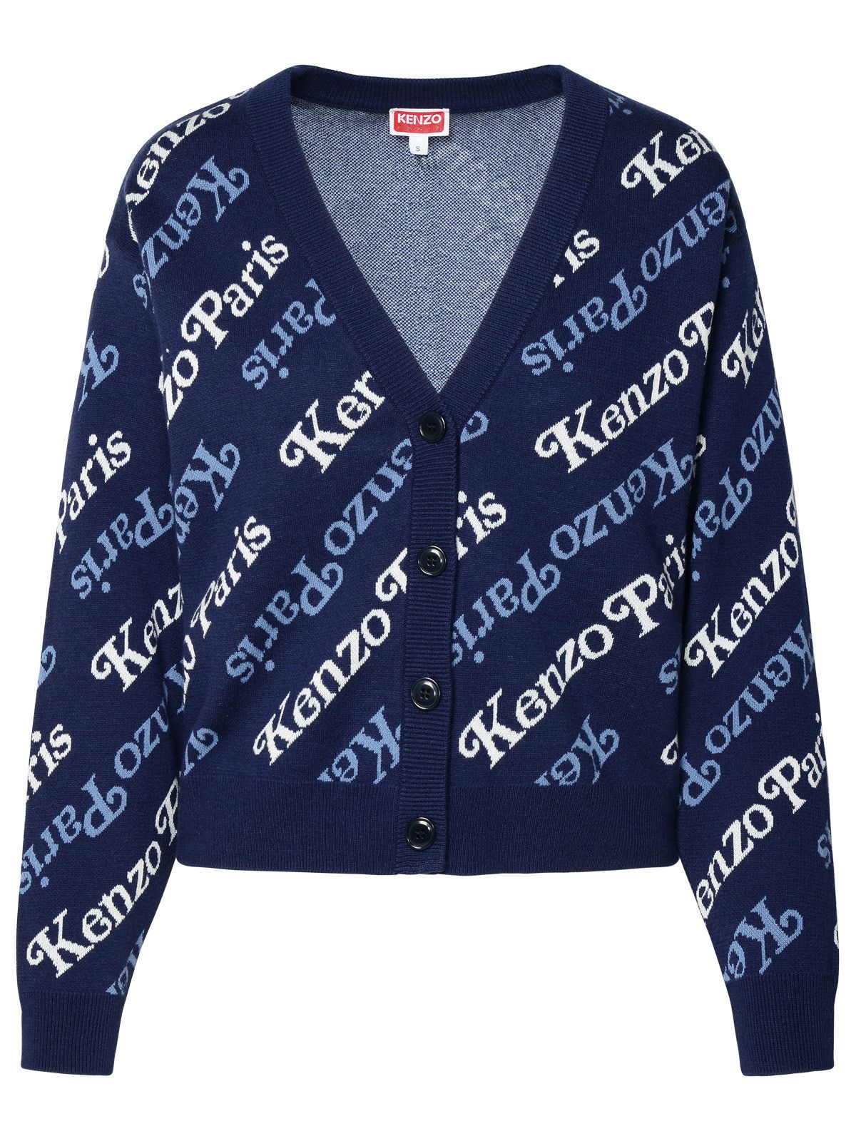 image of Kenzo 'Kenzo By Verdy' Navy Wool Blend Cardigan in Blue, Women's (Size XS)