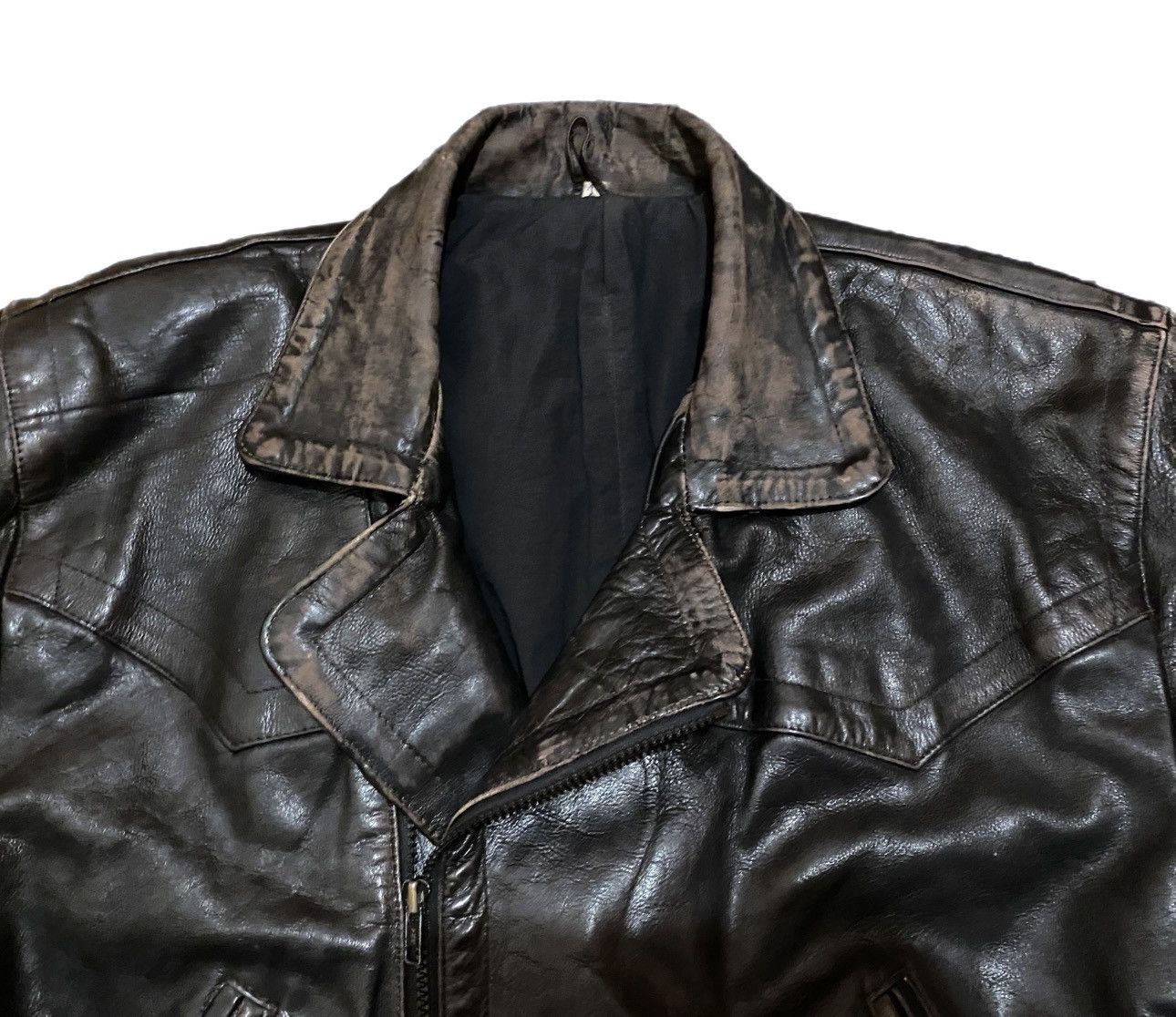 Vintage Retro style 50s Motorcycle Distressed Leather Biker Jacket Size US XL / EU 56 / 4 - 4 Thumbnail