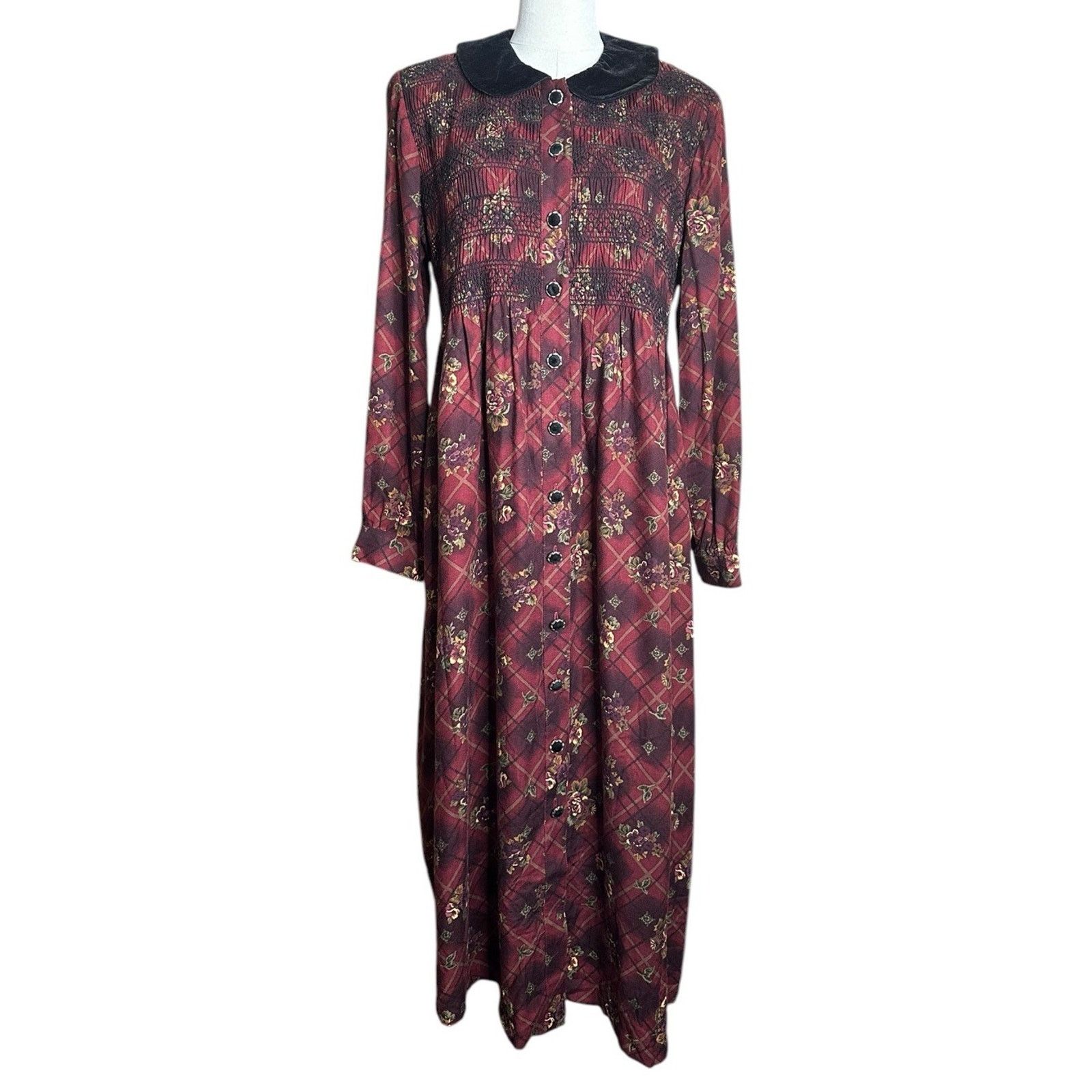 Other Vtg Molly Malloy Petite Dress Black Velvet Collar Maxi 12 Size XL / US 12-14 / IT 48-50 - 1 Thumbnail