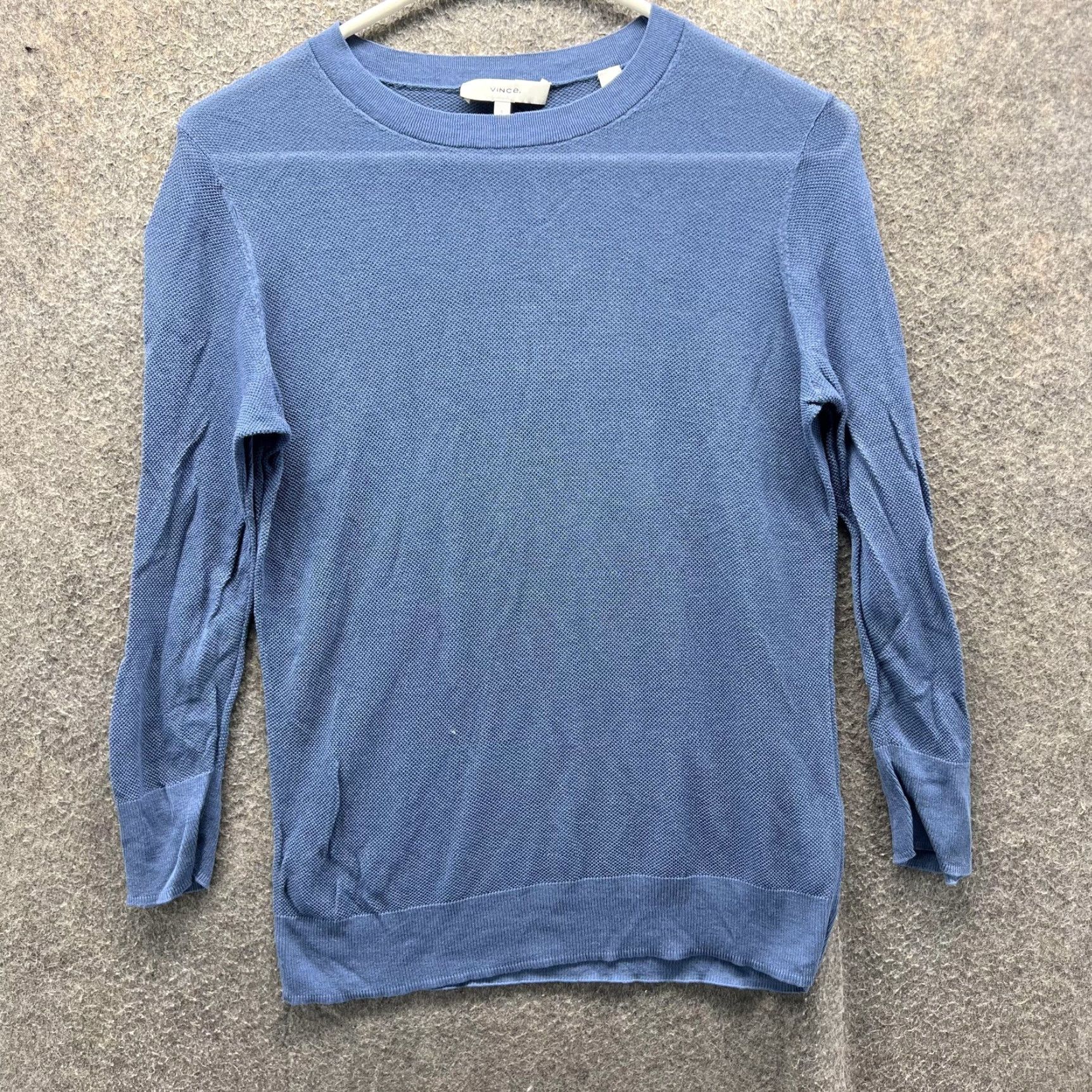 Vince Vince Sweater Womens Small Blue 100% Cotton Textured Crewneck Lightweight Pullover Knit Size S / US 4 / IT 40 - 2 Thumbnail