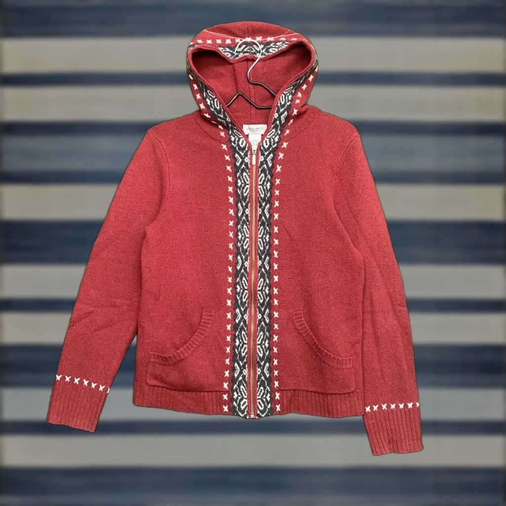 Eddie Bauer VINTAGE EDDIE BAUER Cardigan Sweater Womens M Zip Up Dark Red Fair Isle Size M / US 6-8 / IT 42-44 - 1 Thumbnail