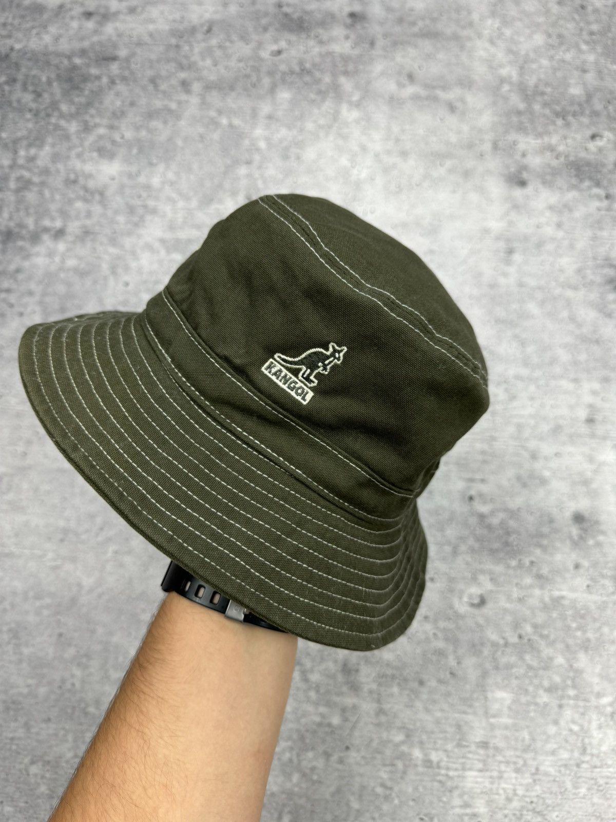 Kangol × Vintage Vintage 90’s Y2K Style Olive Logo Drill Warm Panama Hat S-M Size ONE SIZE - 3 Thumbnail