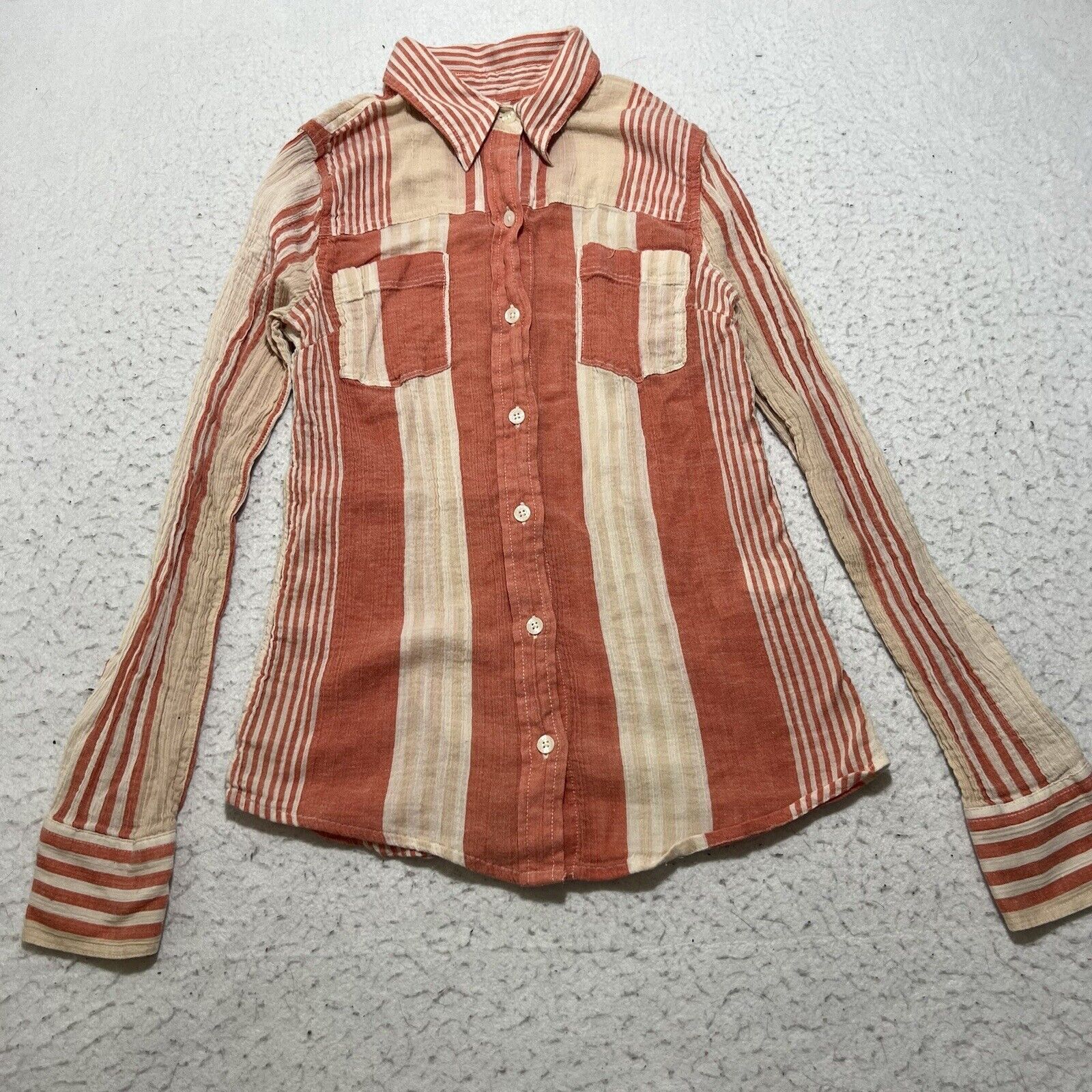 Lucky Brand Lucky Brand XS Button Up Shirt Orange Striped Pocket Top Size XS / US 0-2 / IT 36-38 - 1 Thumbnail