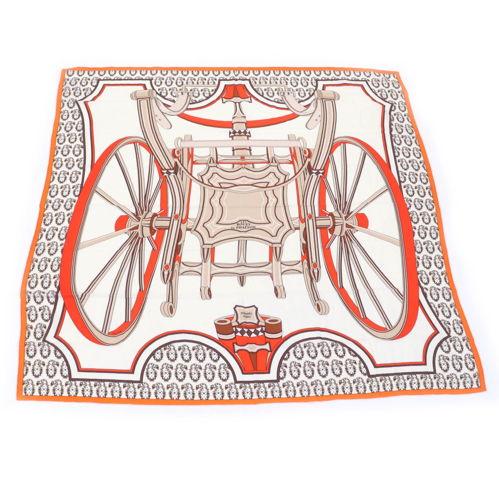 Hermes Hermes Hermes LES ROUES DE PHAETON Cashmere Scarf Natural Material Scarf DUTY FREE for USA Size ONE SIZE - 1 Thumbnail