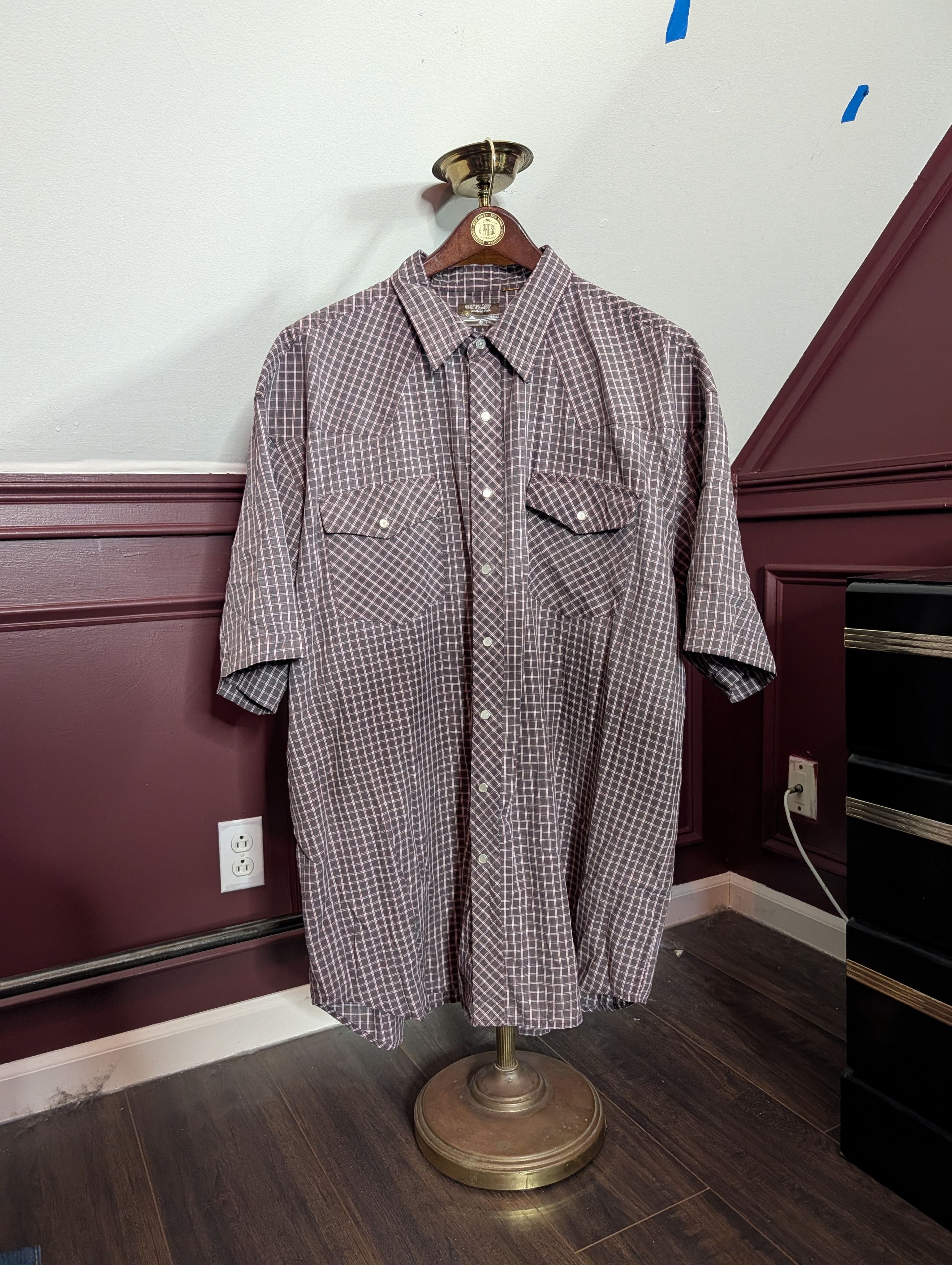 Vintage OUTLAW WESTERN WEAR vtg snap button S/S red shirt Size US XXL / EU 58 / 5 - 1 Thumbnail