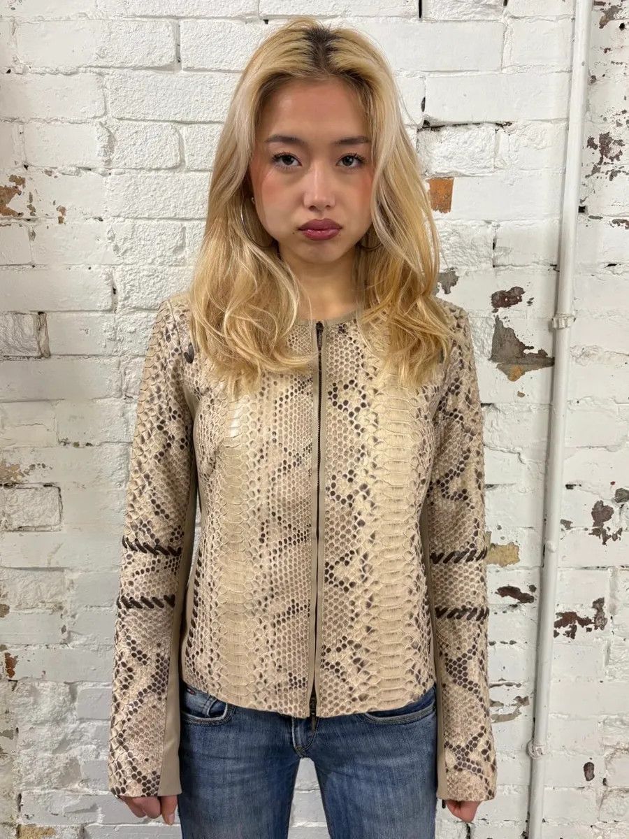 Vintage 2000s Plein Sud Beige Python Leather Jacket Size M / US 6-8 / IT 42-44 - 2 Thumbnail