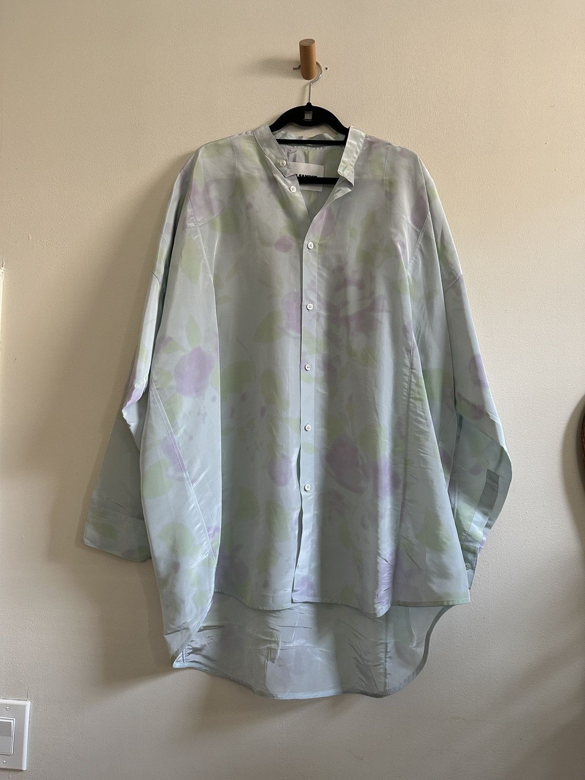 image of Jil Sander Blue Acid Flower Akron Shirt $850, Men's (Size XL)