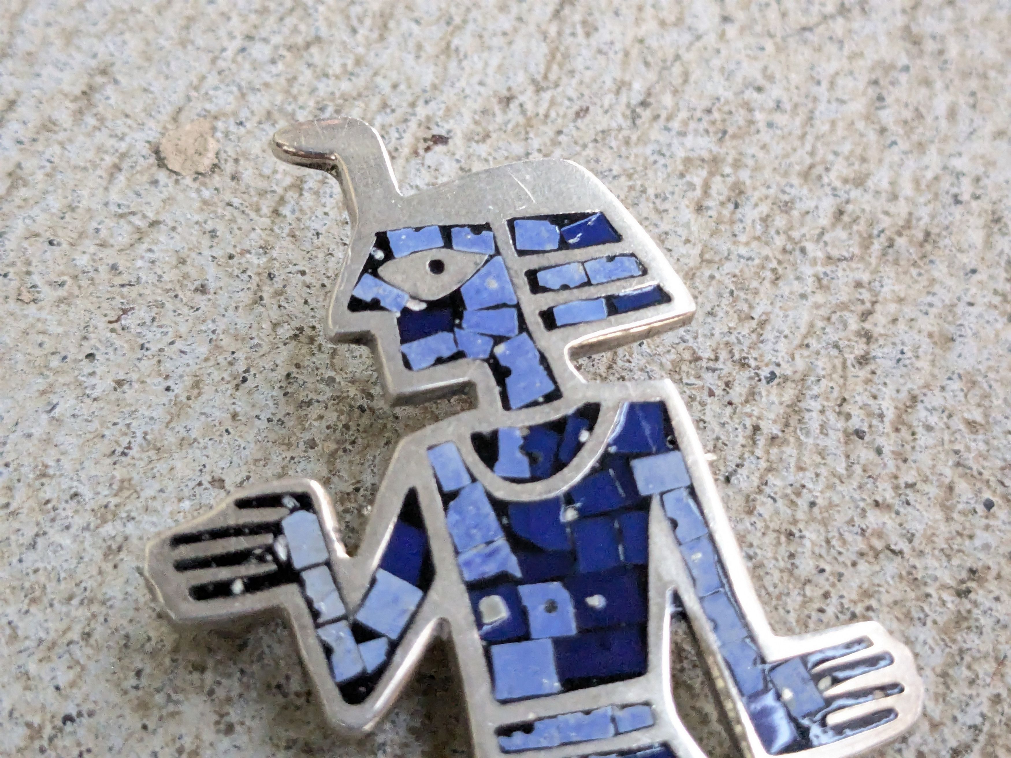 Jewelry Vintage Sterling Silver Pin Brooch Blue Taxco Mexico Size ONE SIZE - 4 Thumbnail