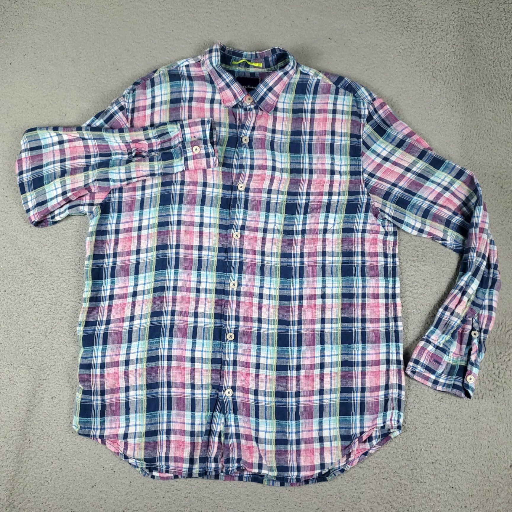 Tommy Bahama Tommy Bahama Relax Shirt Mens Large Blue Pink Linen Plaid Button Up Long Sleeve Shirt Size US L / EU 52-54 / 3 - 2 Thumbnail