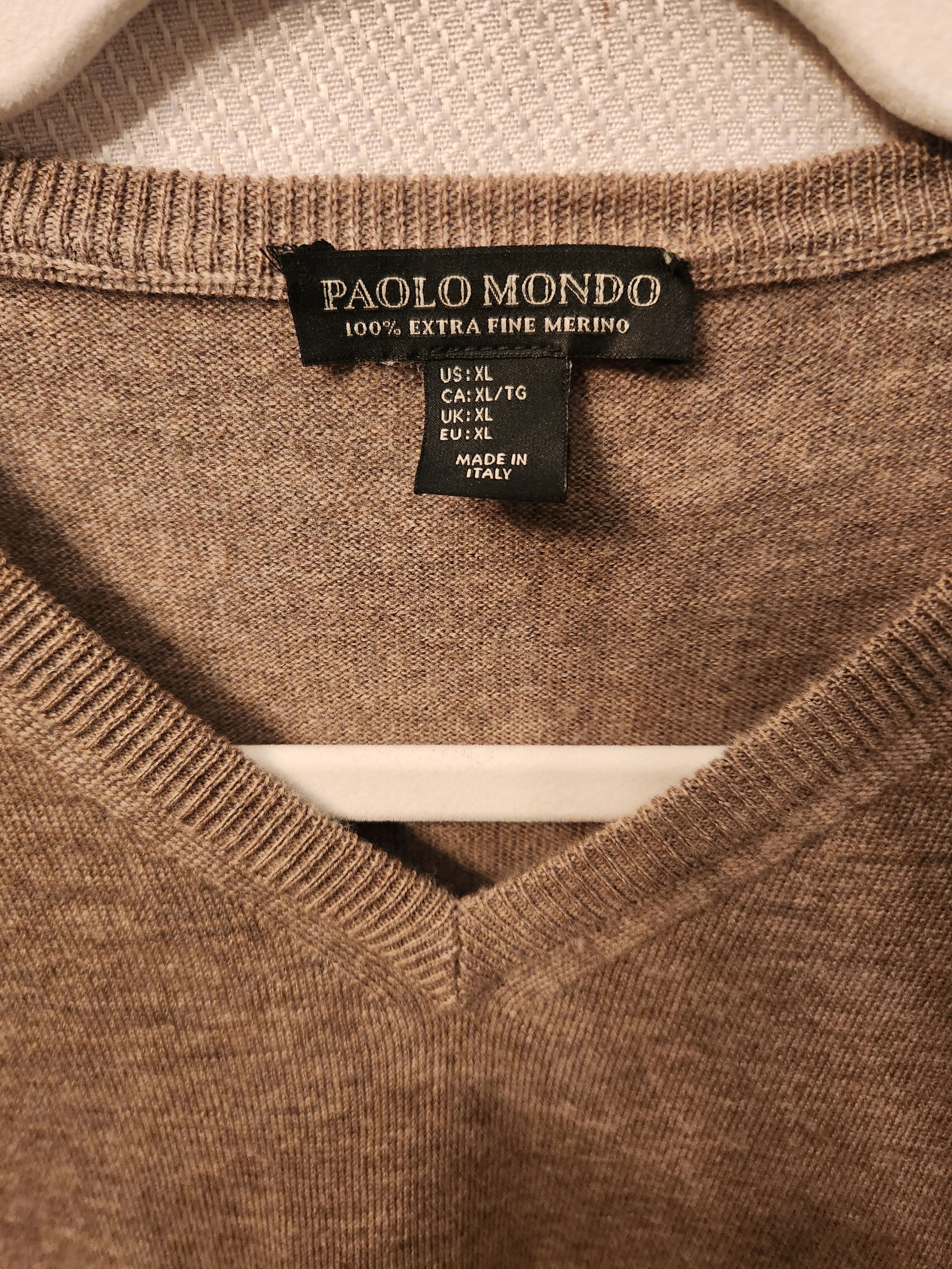 Paolo Mondo 100% Wool V-Neck Beige Pullover Sweater Size US XL / EU 56 / 4 - 3 Thumbnail