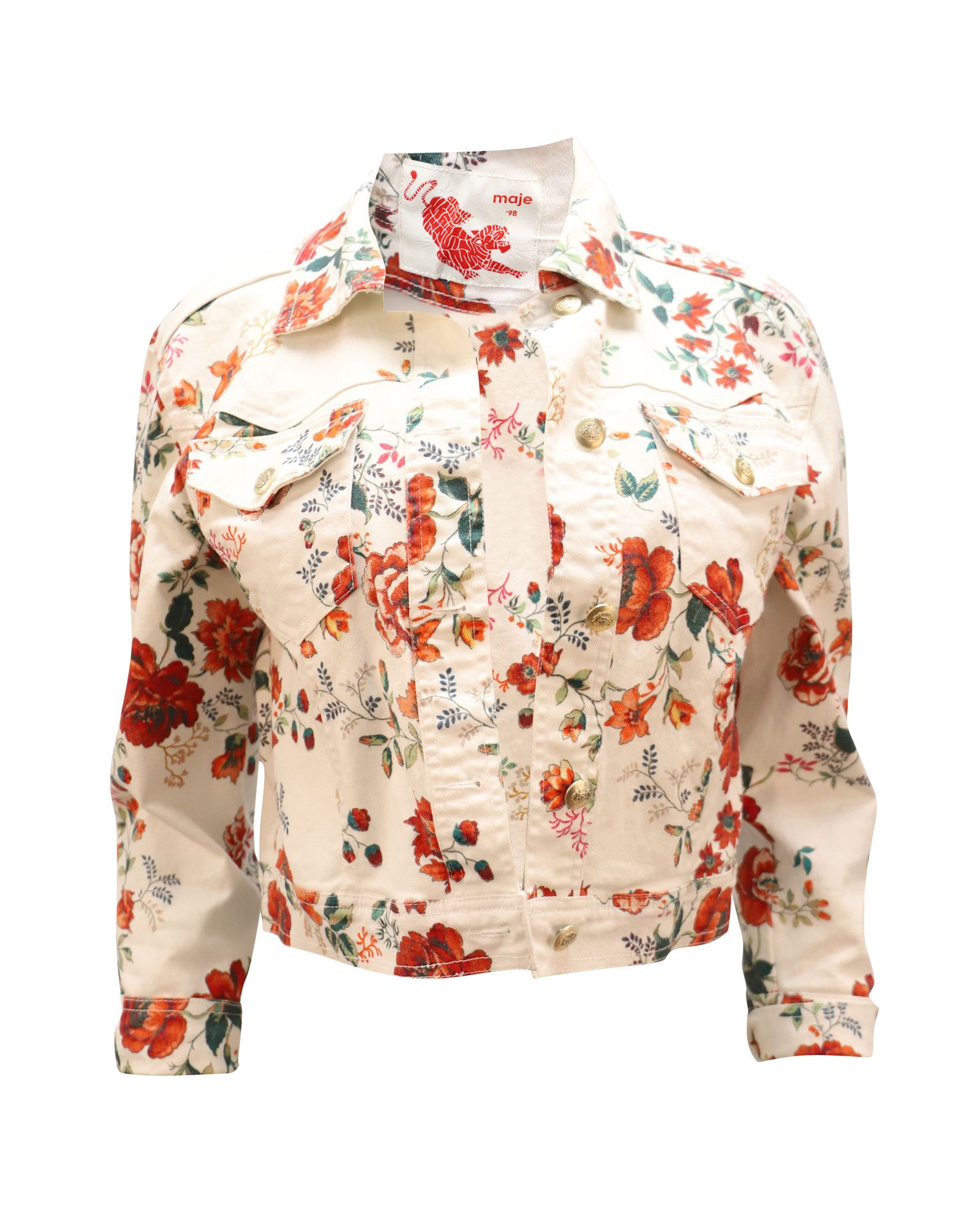Maje Maje Viflor Denim Jacket in Floral Print Cotton Size XS / US 0-2 / IT 36-38 - 1 Thumbnail