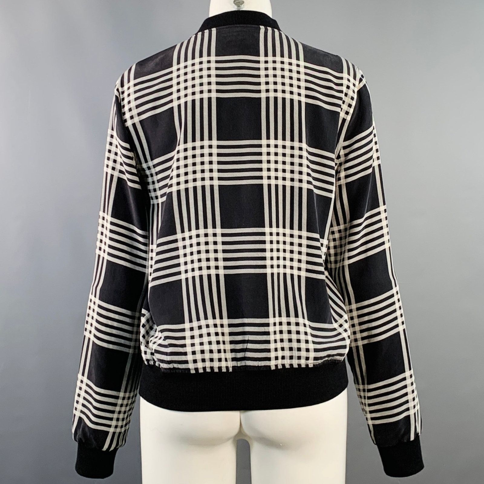 Equipment EQUIPMENT Size S Black White Silk Plaid Zip Up Bomber Jacket Size S / US 4 / IT 40 - 4 Thumbnail