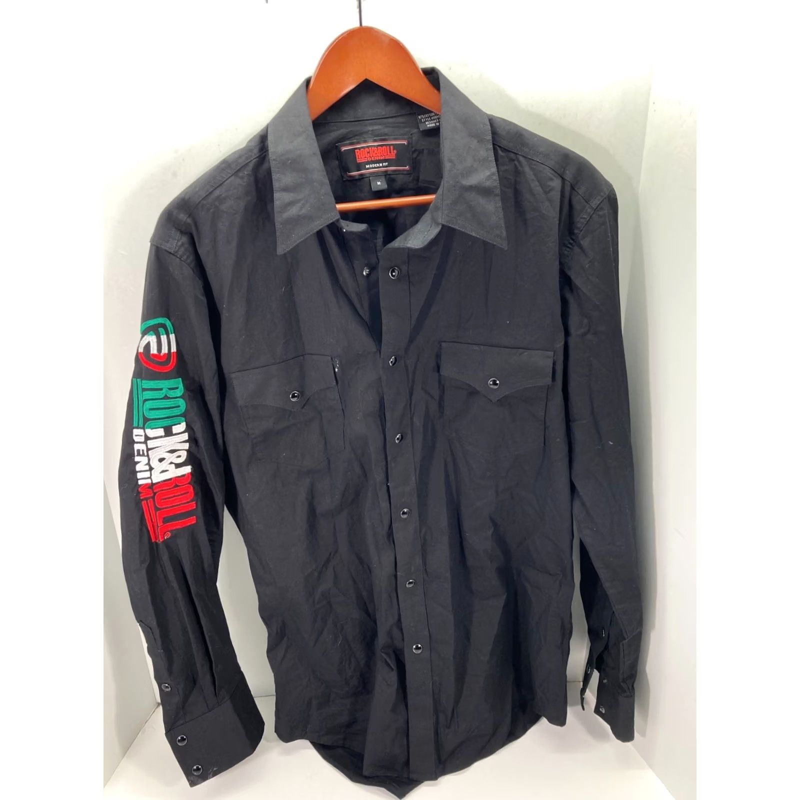 Denime Rock & Roll Denim Western Shirt Mens M Black Snap Front Cowboy Embroidered Logo Long Sleeve Size US M / EU 48-50 / 2 - 3 Thumbnail