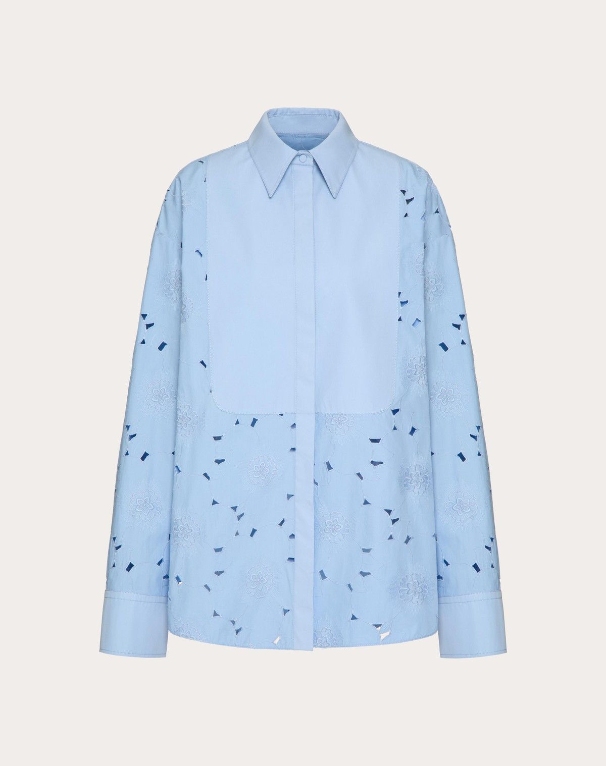 Valentino o1s1wg110525 Popeline Anemone Broderie Shirt in Blue Size L / US 10 / IT 46 - 1 Thumbnail
