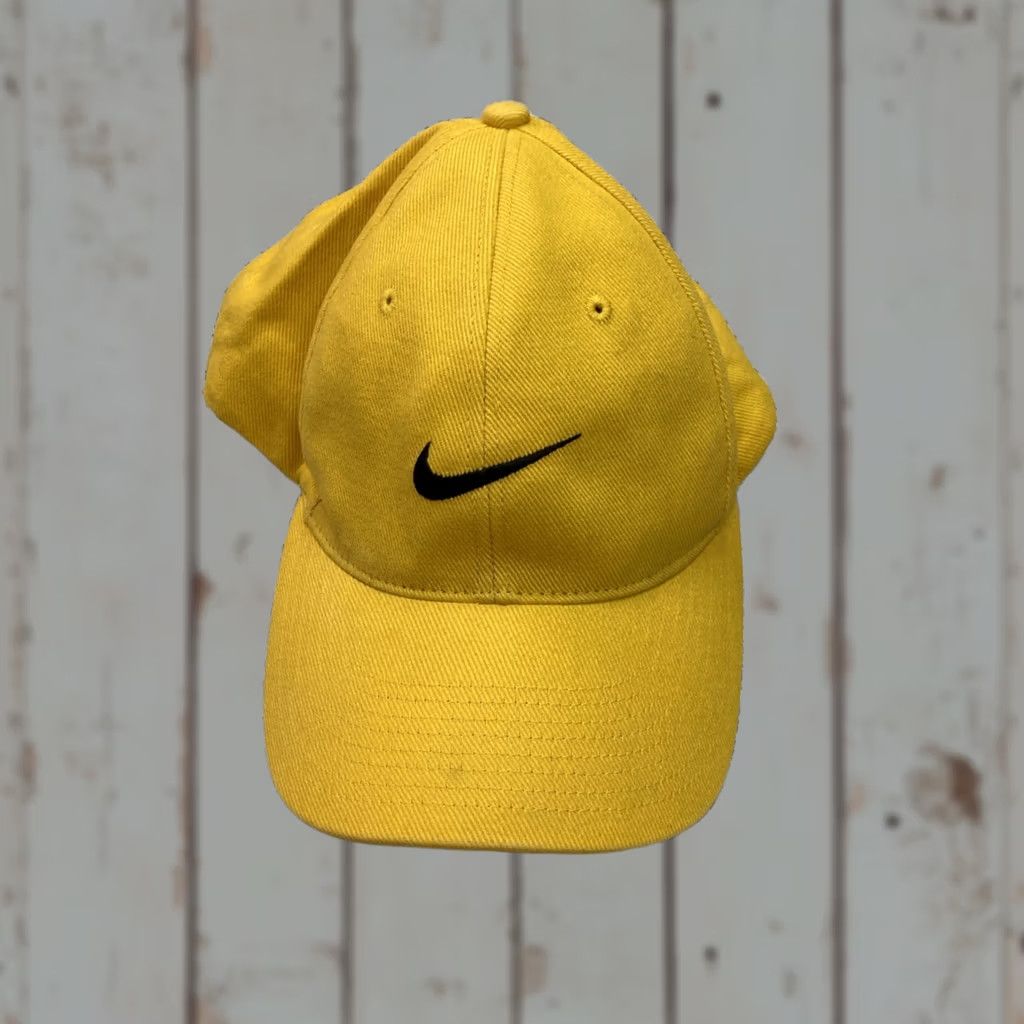Nike VINTAGE Nike Baseball Cap Hat Mens One Size Yellow Adjustable 90s Center Check Swoosh Dad Cap Size ONE SIZE - 1 Thumbnail