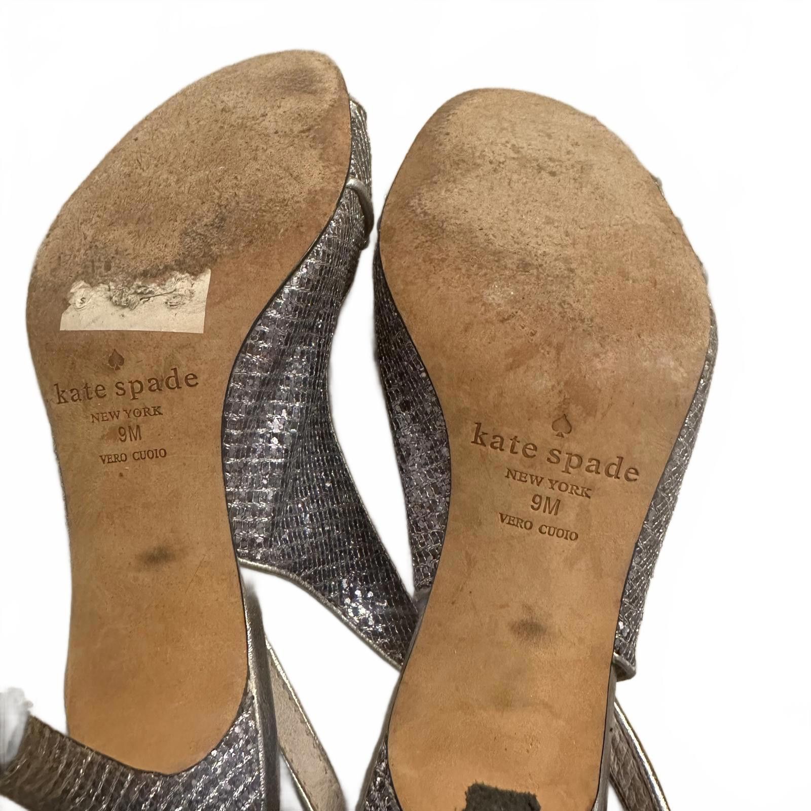 Designer Kate Spade Silver Slingback Heels Size US 9 / IT 39 - 5 Thumbnail