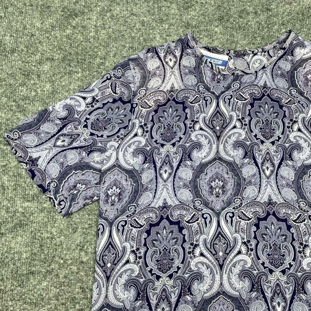 Pendleton VINTAGE Pendleton Blouse Womens 6 Purple White Damask Short Sleeve Crew Neck Mens? Size M / US 6-8 / IT 42-44 - 3 Thumbnail