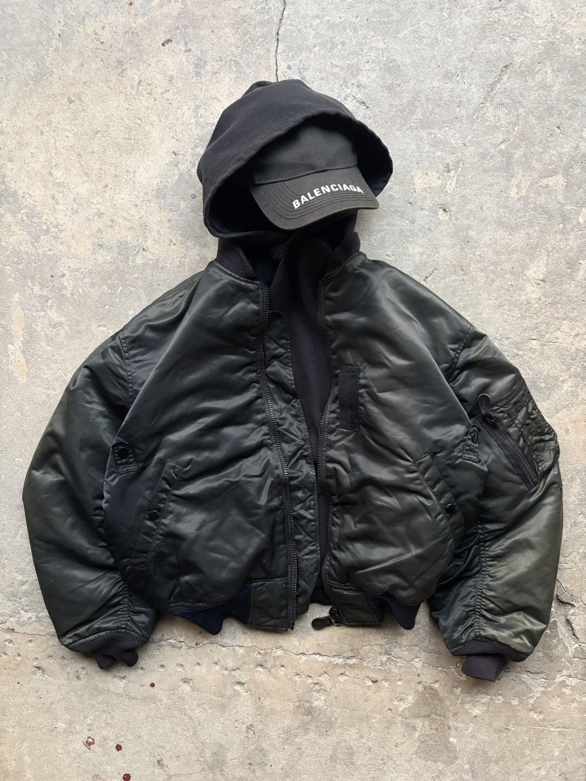 Sun Faded!!Black Bomber Flight Jacket