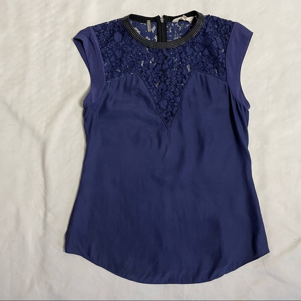 Rebecca Taylor Rebecca Taylor Sleeveless Lace Insert Silk Blue Top Size 2 Size XS / US 0-2 / IT 36-38 - 6 Thumbnail