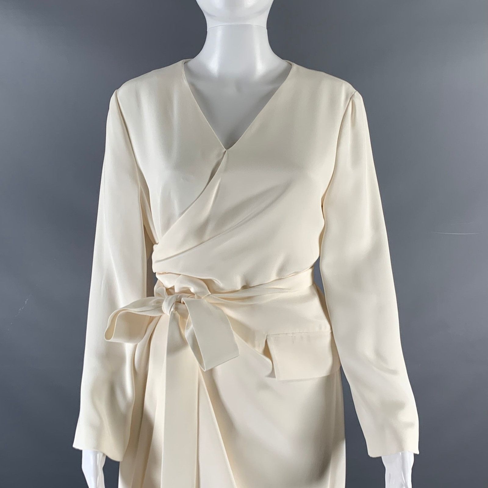 Partow PARTOW Size 10 Cream Silk Long Sleeve Dress Size L / US 10 / IT 46 - 2 Thumbnail