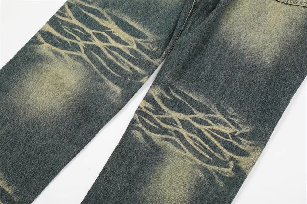 Japanese Brand × Jean Men's trendy punk contrast color washed distressed jeans Size US 32 / EU 48 - 6 Thumbnail