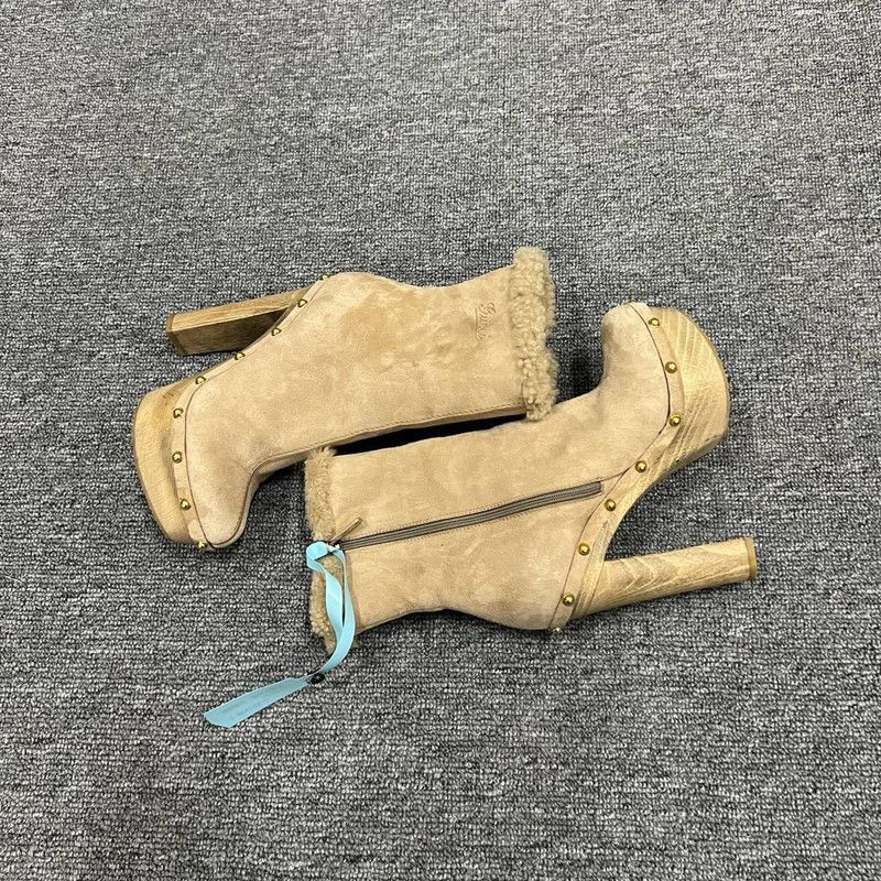 Gucci Gucci Brown Fur-Trimmed High Heel Boots Size US 5 / IT 35 - 4 Thumbnail