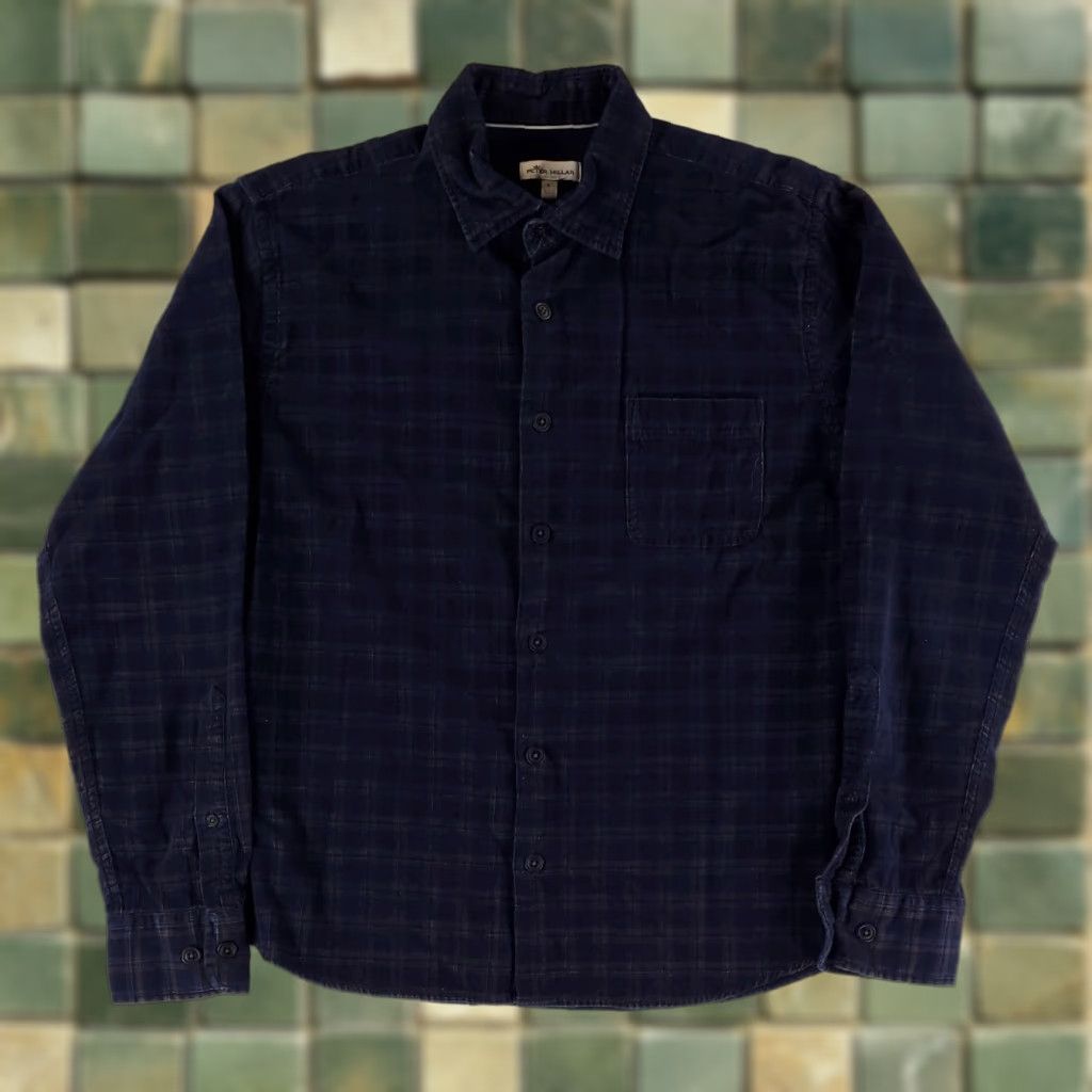 Peter Millar Peter Millar Pinwale Corduroy Shirt Blue Plaid Long Sleeve Mens L Size US L / EU 52-54 / 3 - 1 Thumbnail