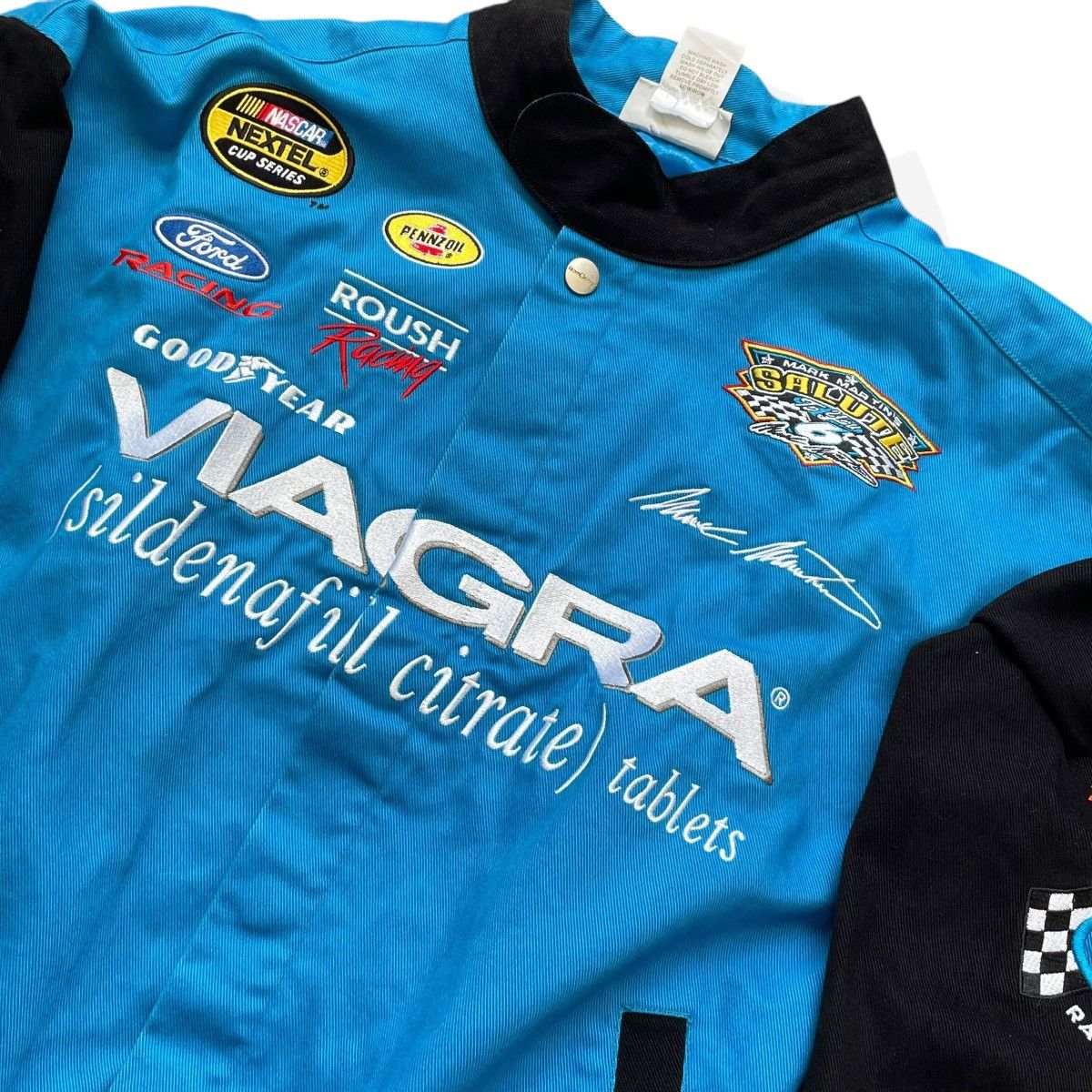 Ford × Vintage NASCAR Mark Martins Racing Team "VIAGRA" Bomber Jacket Size US M / EU 48-50 / 2 - 5 Thumbnail