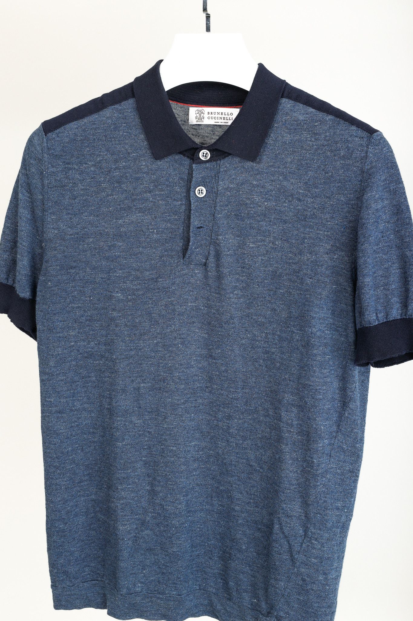 Brunello Cucinelli Brunello Cucinelli Blue Linen-Blend Contrasting Polo Shirt Size US M / EU 48-50 / 2 - 3 Thumbnail
