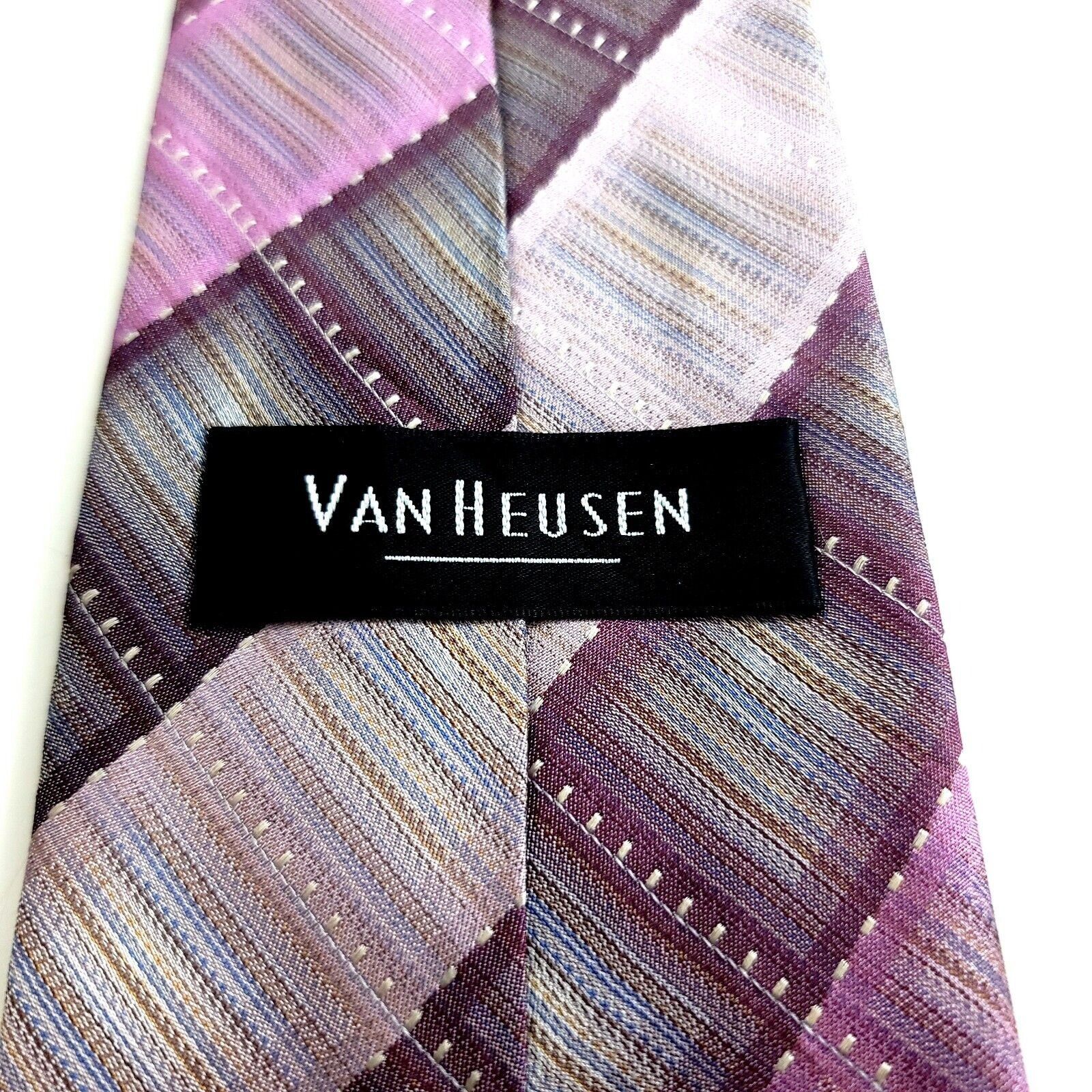 Van Heusen Van Heusen Purple Plaid Woven Silk Tie Size ONE SIZE - 3 Thumbnail