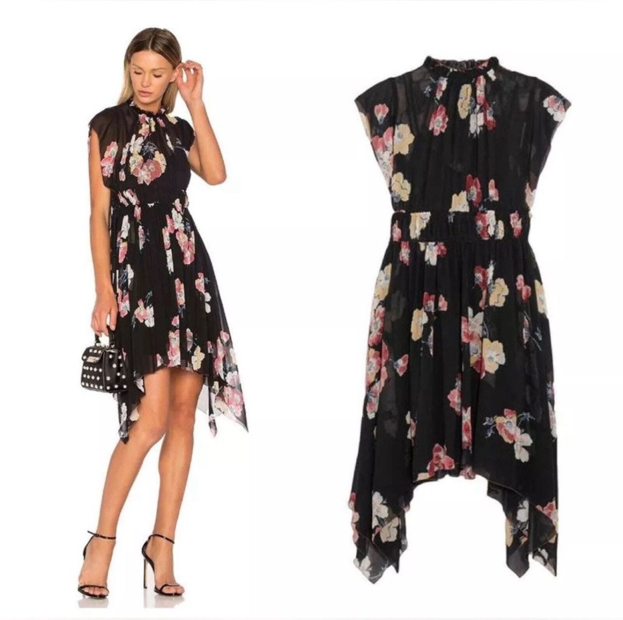 Ulla Johnson Ulla Johnson Luisa Black Silk Floral Asymmetric Dress Size XS / US 0-2 / IT 36-38 - 1 Thumbnail