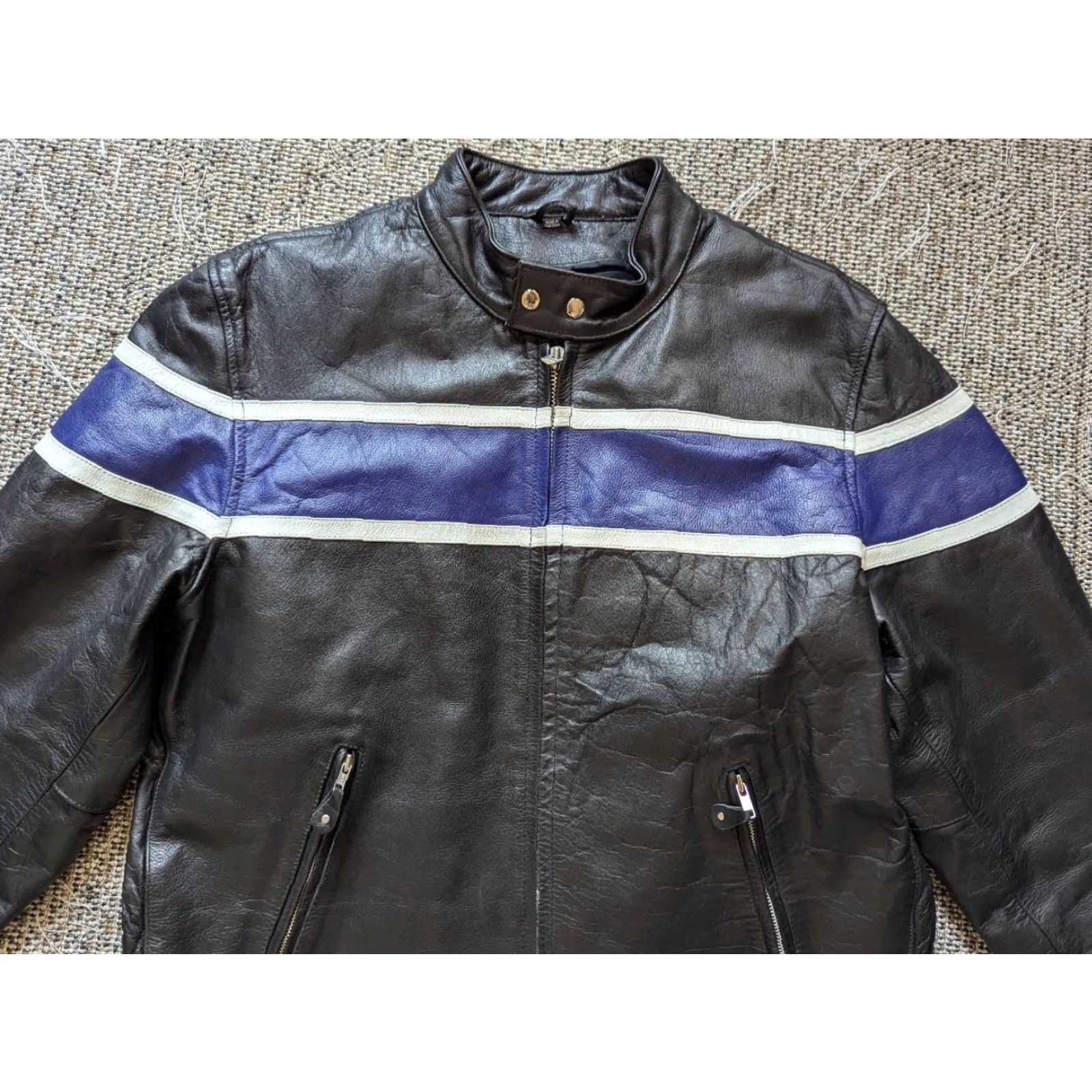Vintage VINTAGE Harley Motorcycle Jacket 2XL Black Leather Cafe Racer Striped Cowhide Mens 50-52 1990s Size US XXL / EU 58 / 5 - 7 Thumbnail