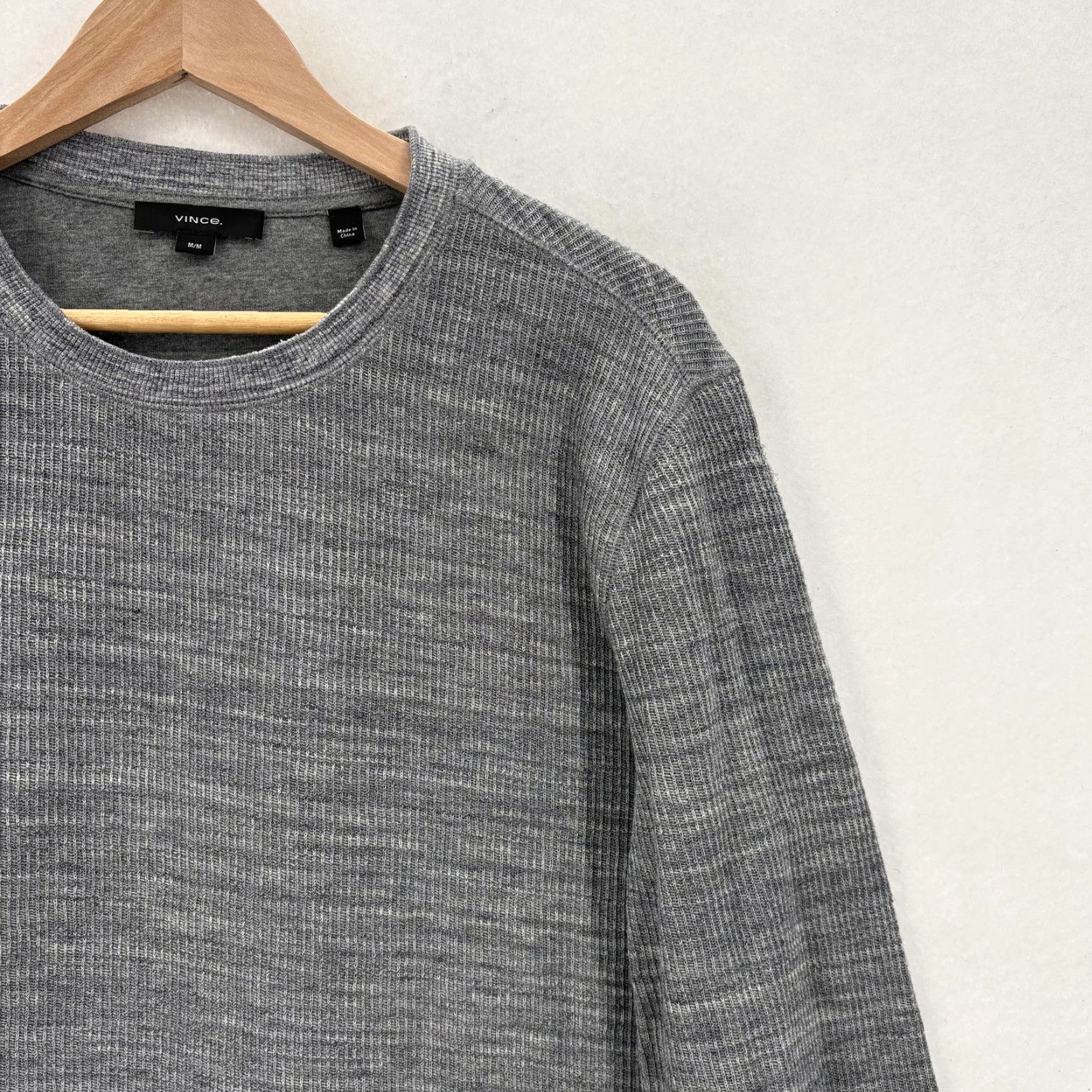 Vince Vince Sweater Mens Medium Gray Waffle Knit Crewneck Long Sleeve Thermal Cotton Size US M / EU 48-50 / 2 - 2 Thumbnail