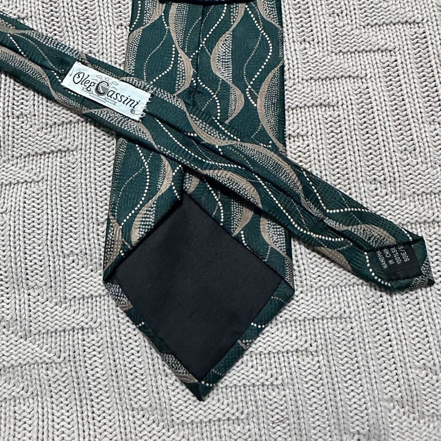 Oleg Cassini Vintage Oleg Cassini green gold wave line silk tie Size ONE SIZE - 3 Thumbnail