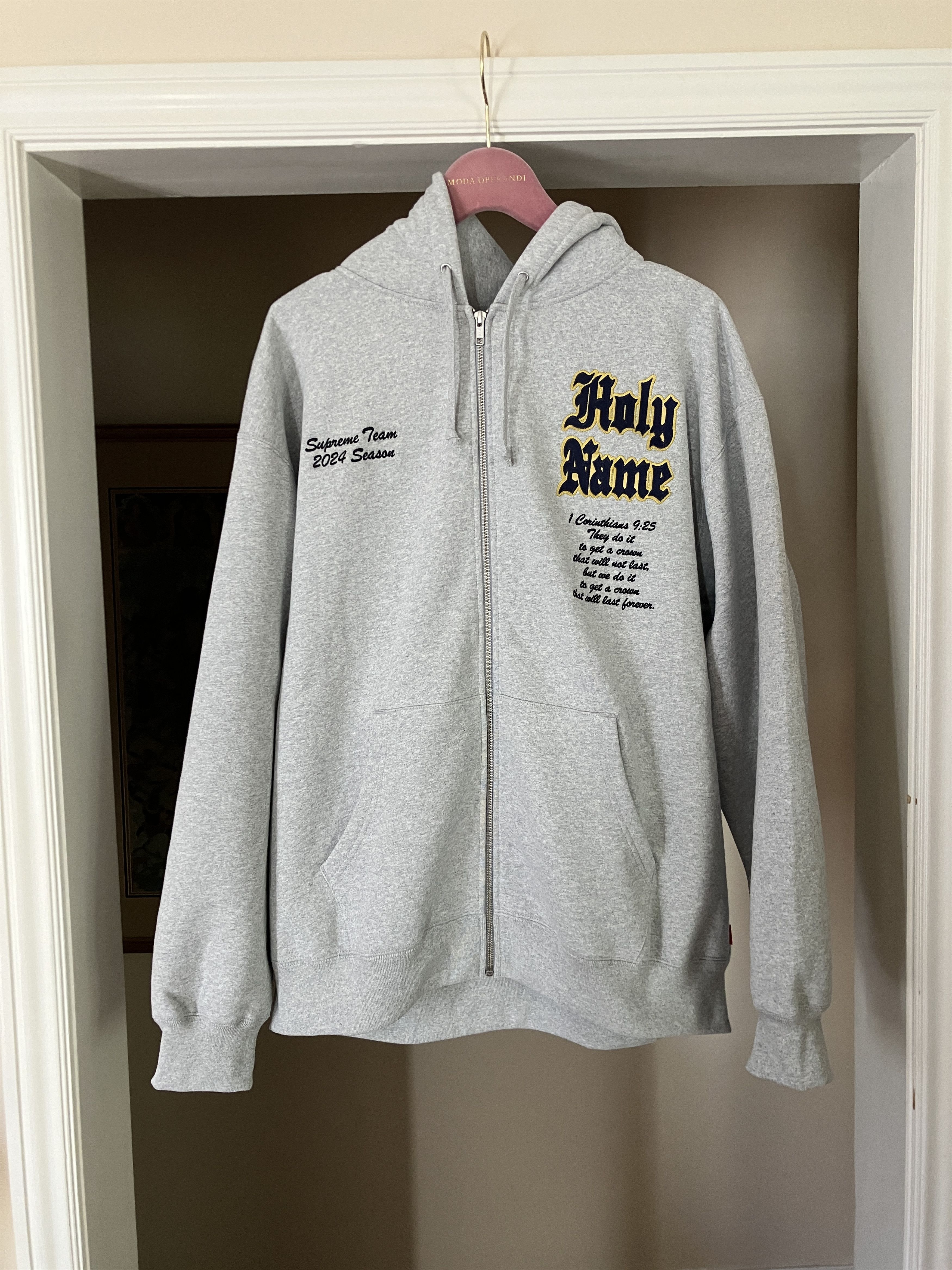 image of Supreme Ss24 Salvation Zip Up Hooded Sweatshirt in Heather Gray, Men's (Size XL)