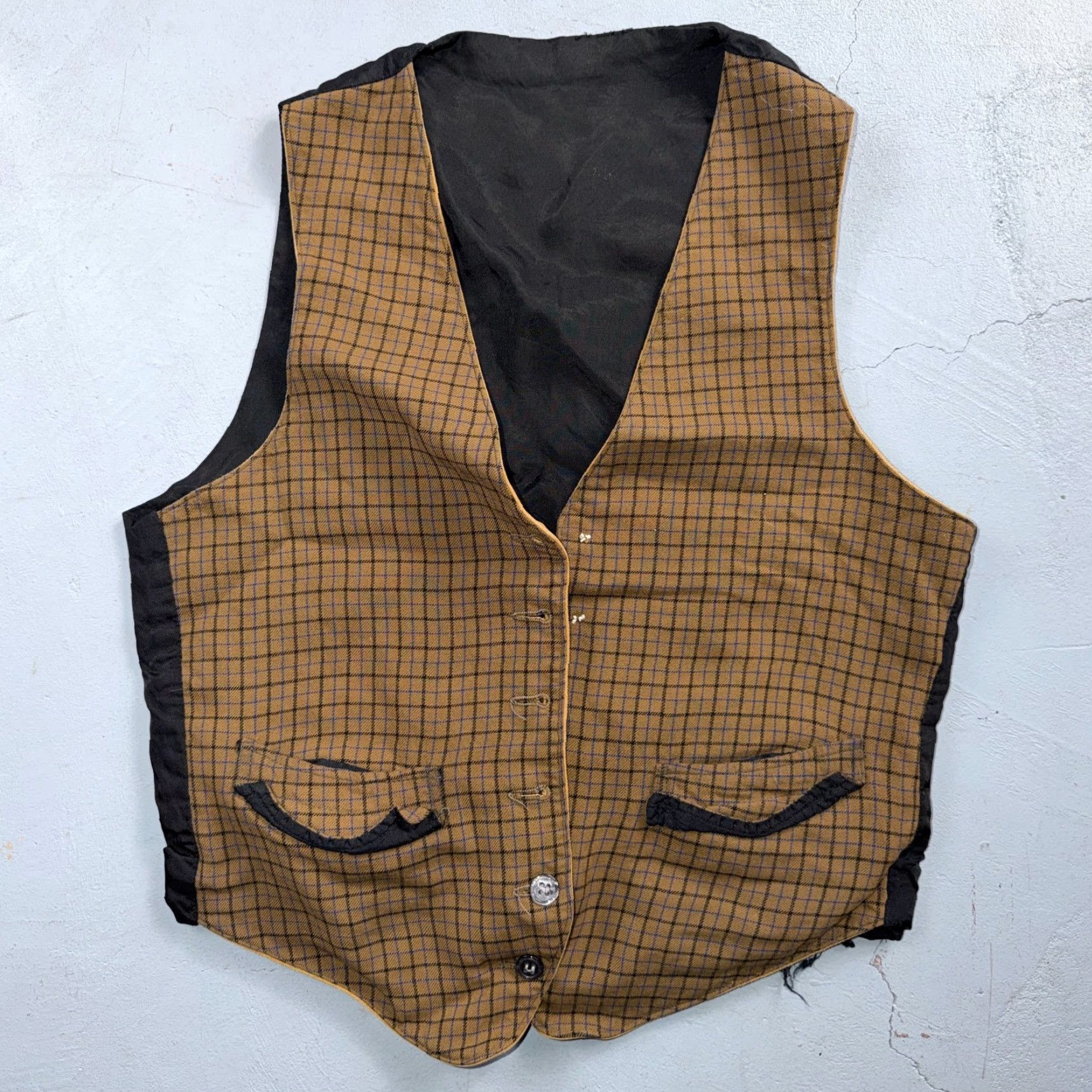Vintage VTG Vest Mens Black Waistcoat S Wool Double Sided Plaid Buckle Back City Retro 1940s 1950s Vintage Mens Clothing Size US S / EU 44-46 / 1 - 2 Thumbnail