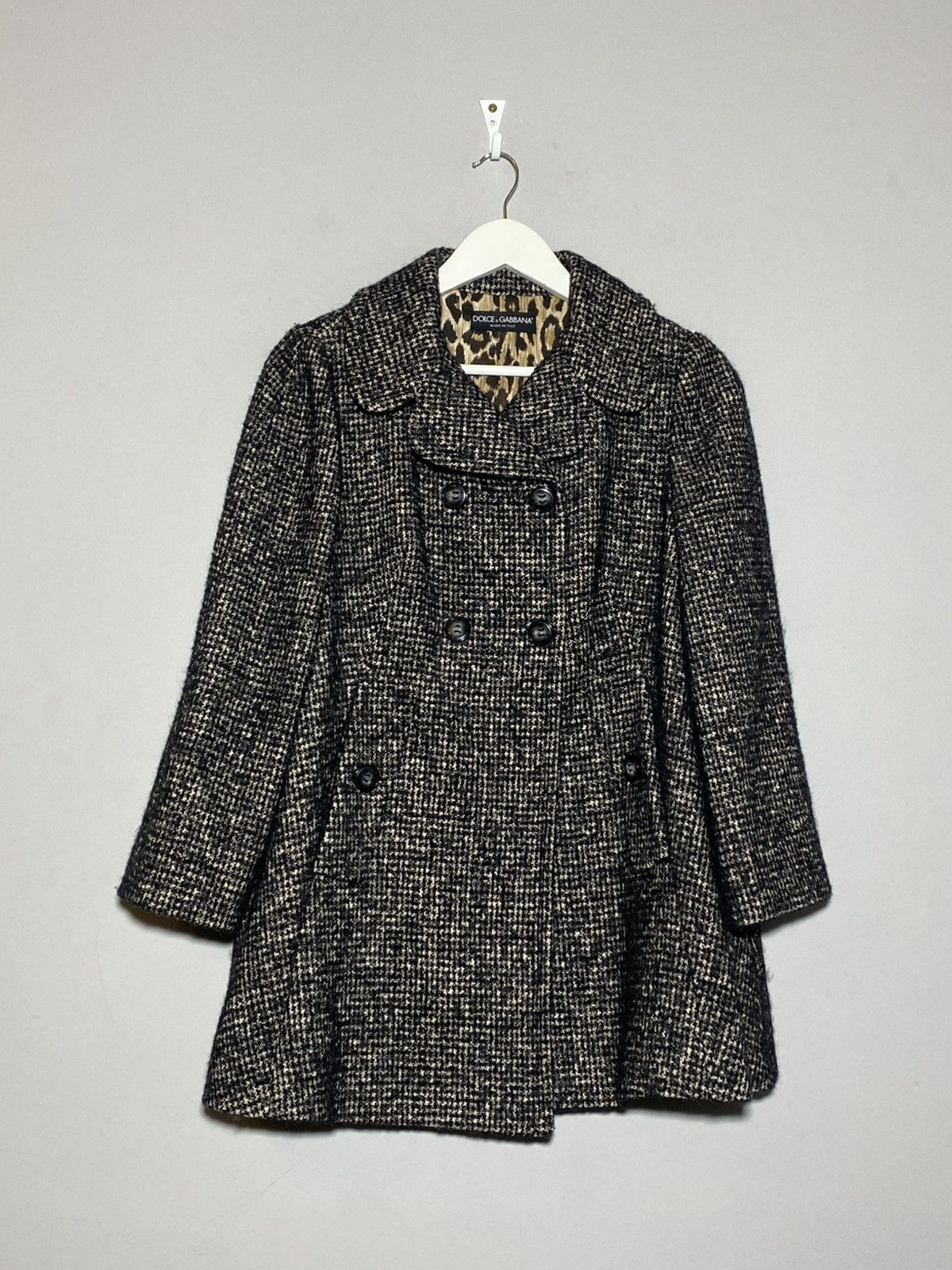 Dolce & Gabbana Dolce Gabbana Vintage Tweed Wool Mohair Coat Leopard Lining Size L / US 10 / IT 46 - 1 Thumbnail