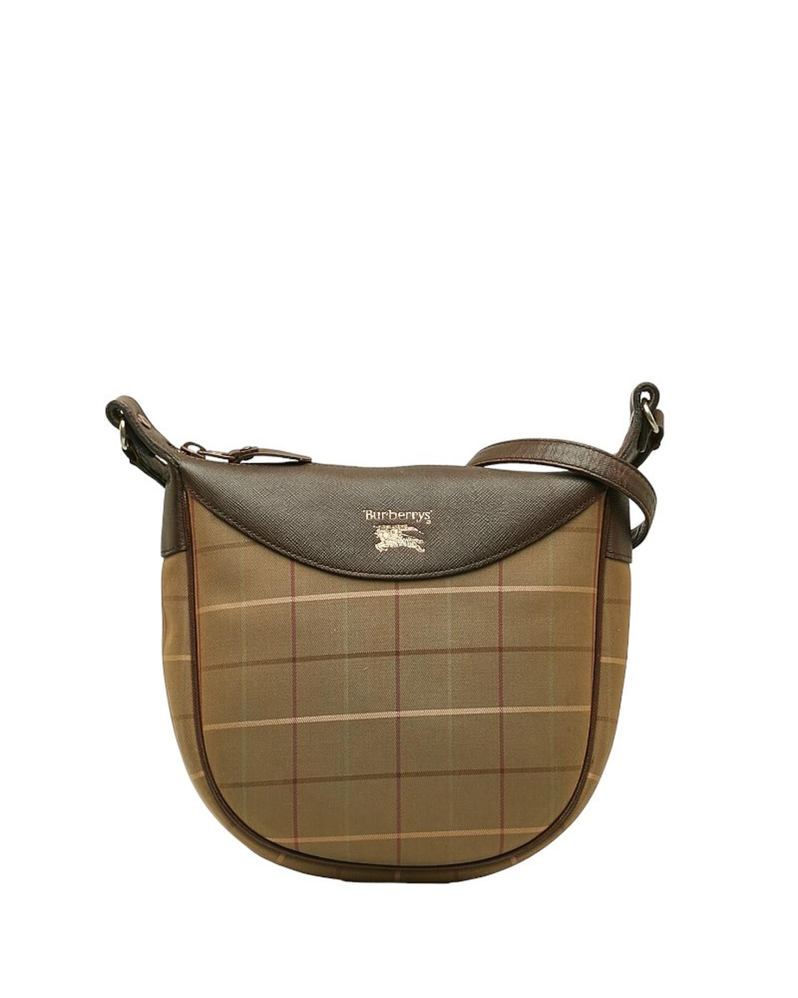 image of Classic Burberry Shoulder Bag In Iconic Nova Check Design in Brown, Women's