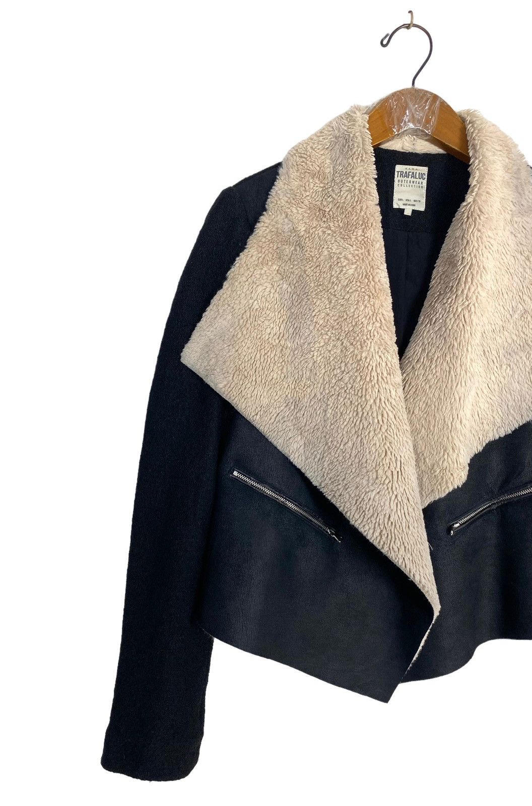 Zara Rare‼️ Zara Trafaluc Faux Sherpa Shearling Black Moto Jacket Size S / US 4 / IT 40 - 2 Thumbnail