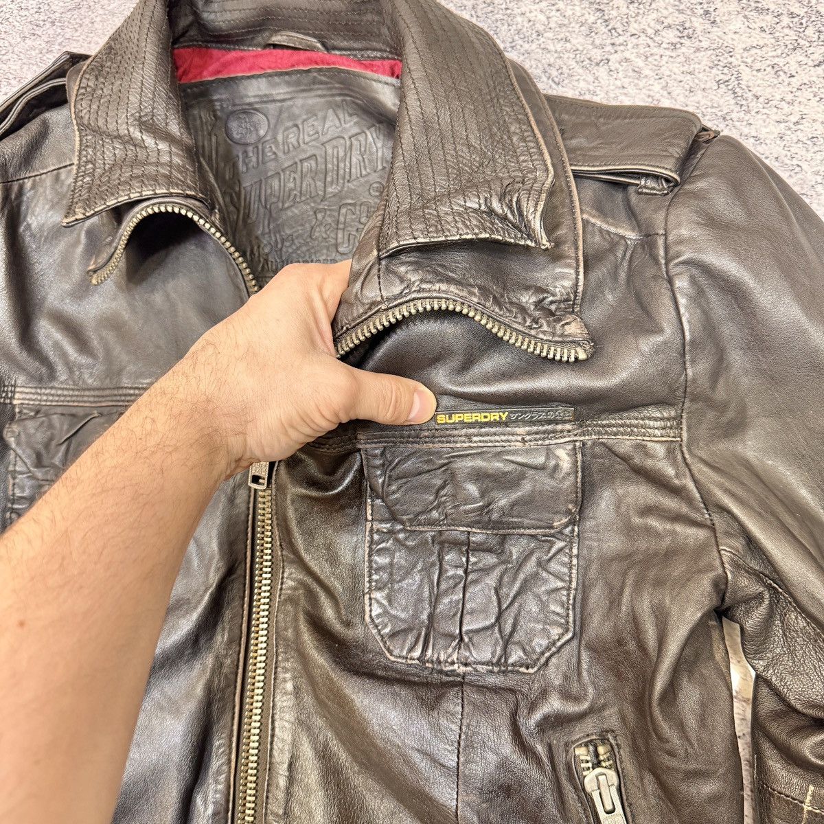 Superdry Superdry Brad Leather Jacket Dark Brown L size Size US L / EU 52-54 / 3 - 6 Thumbnail