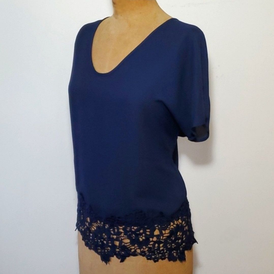 Other Zac & Rachel Size M Blouse Top Short Sleeve Navy Chiffon Size M / US 6-8 / IT 42-44 - 2 Thumbnail