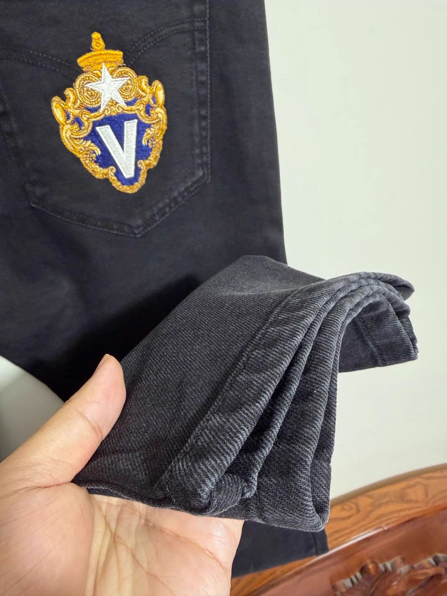 Versace Versace V Logo Embroidered Slim Black/Gray Jeans 37 Size US 37 - 5 Thumbnail