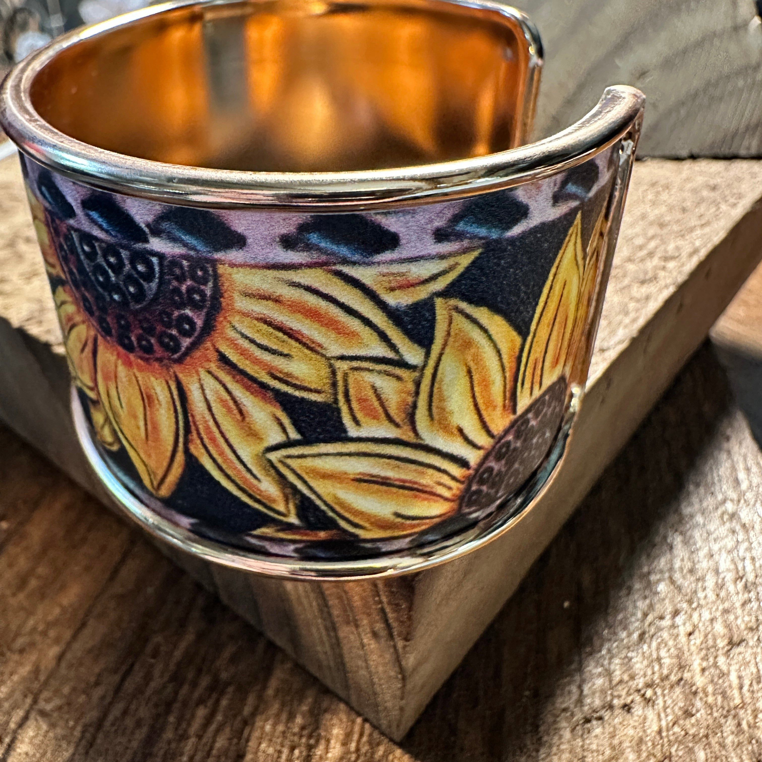 Other Boho Western Chic Sunflowers Wide Cuff Bangle Bracelet, Flor Size ONE SIZE - 3 Thumbnail