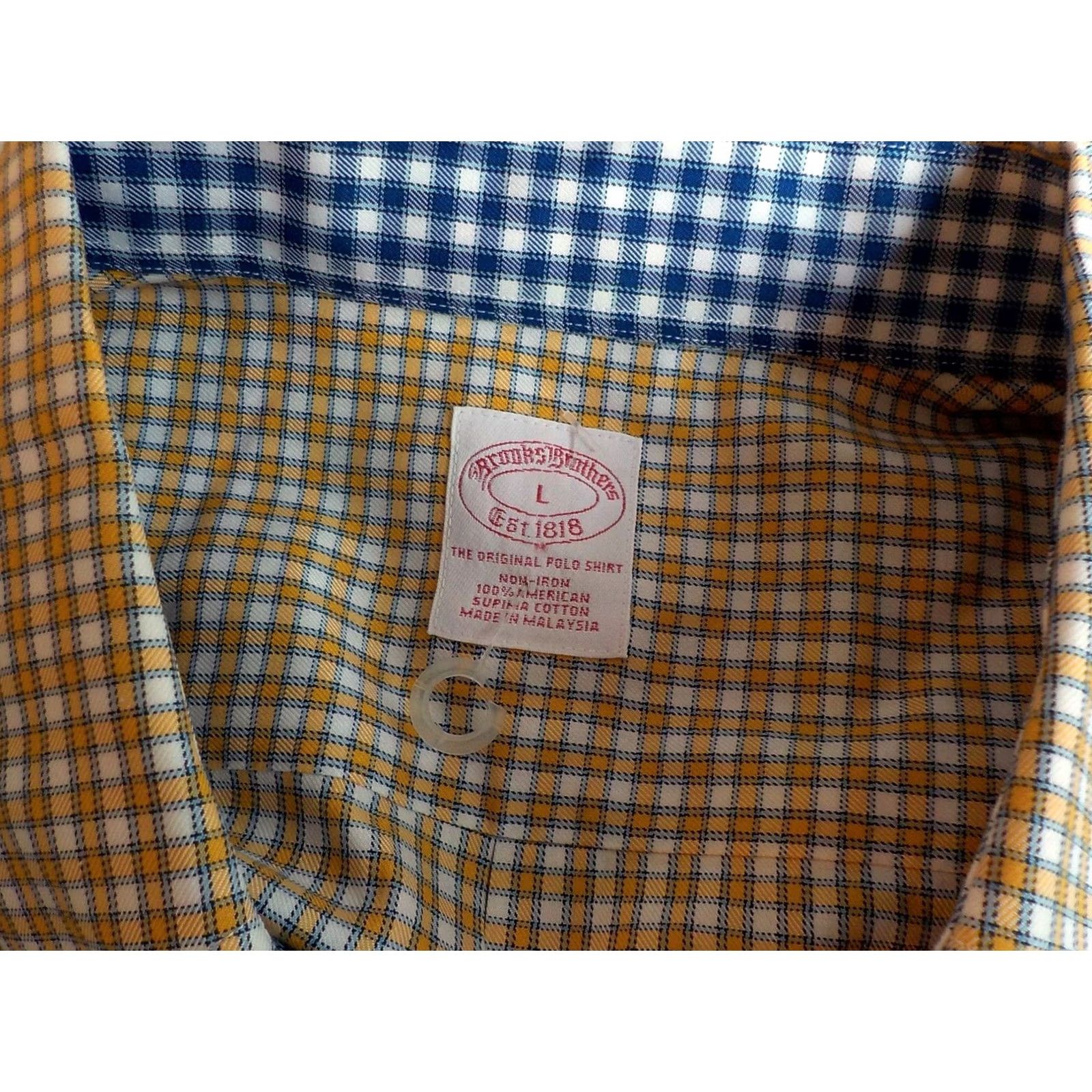 Brooks Brothers Brooks Brothers 1818 100% Supima Cotton Plaid LS Shirt Sailor Navy/Gold/White Size US L / EU 52-54 / 3 - 4 Thumbnail