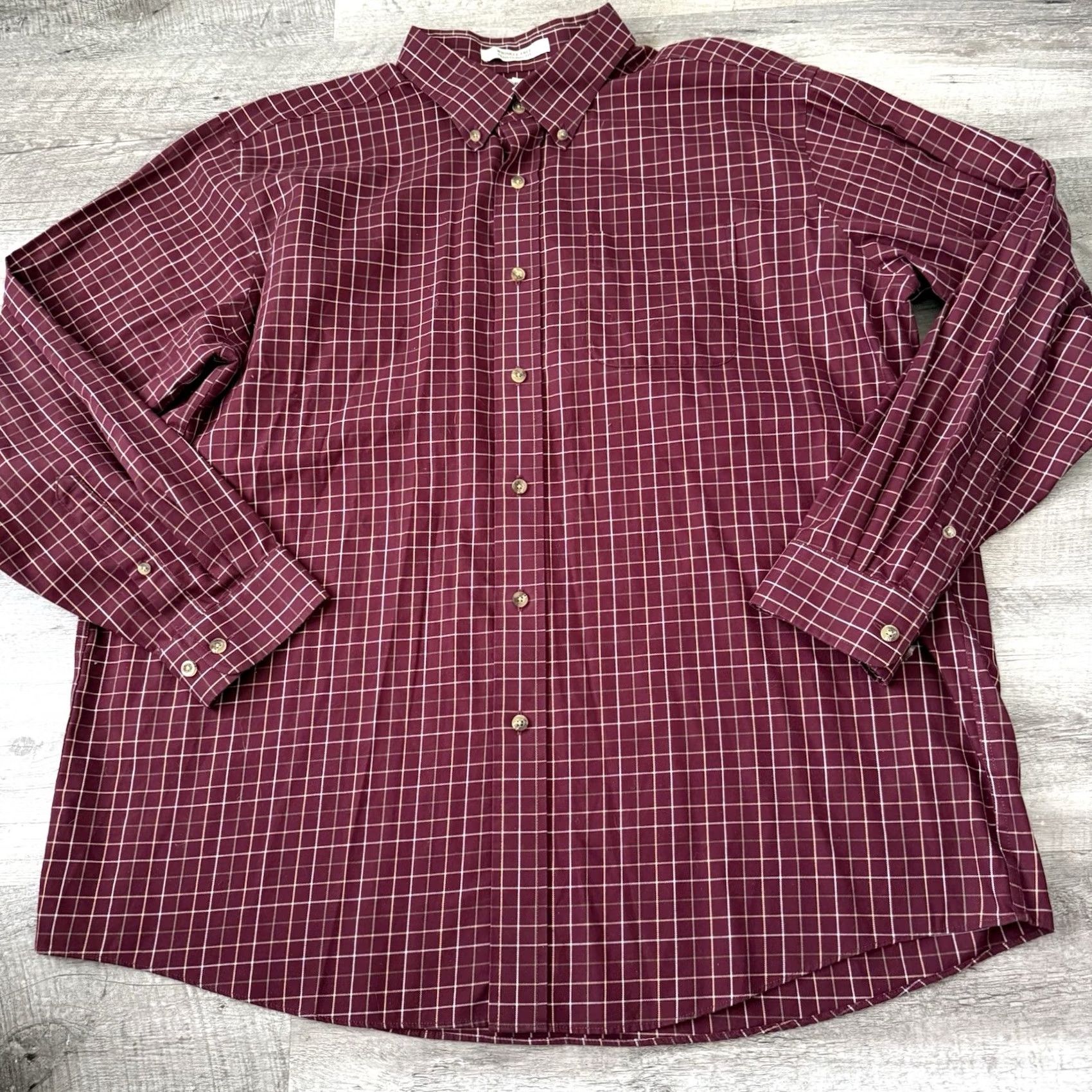 Vintage L.L. Bean Shirt Mens XL Wine Check Wrinkle Free Traditional Fit Button-Up Size US XL / EU 56 / 4 - 3 Thumbnail