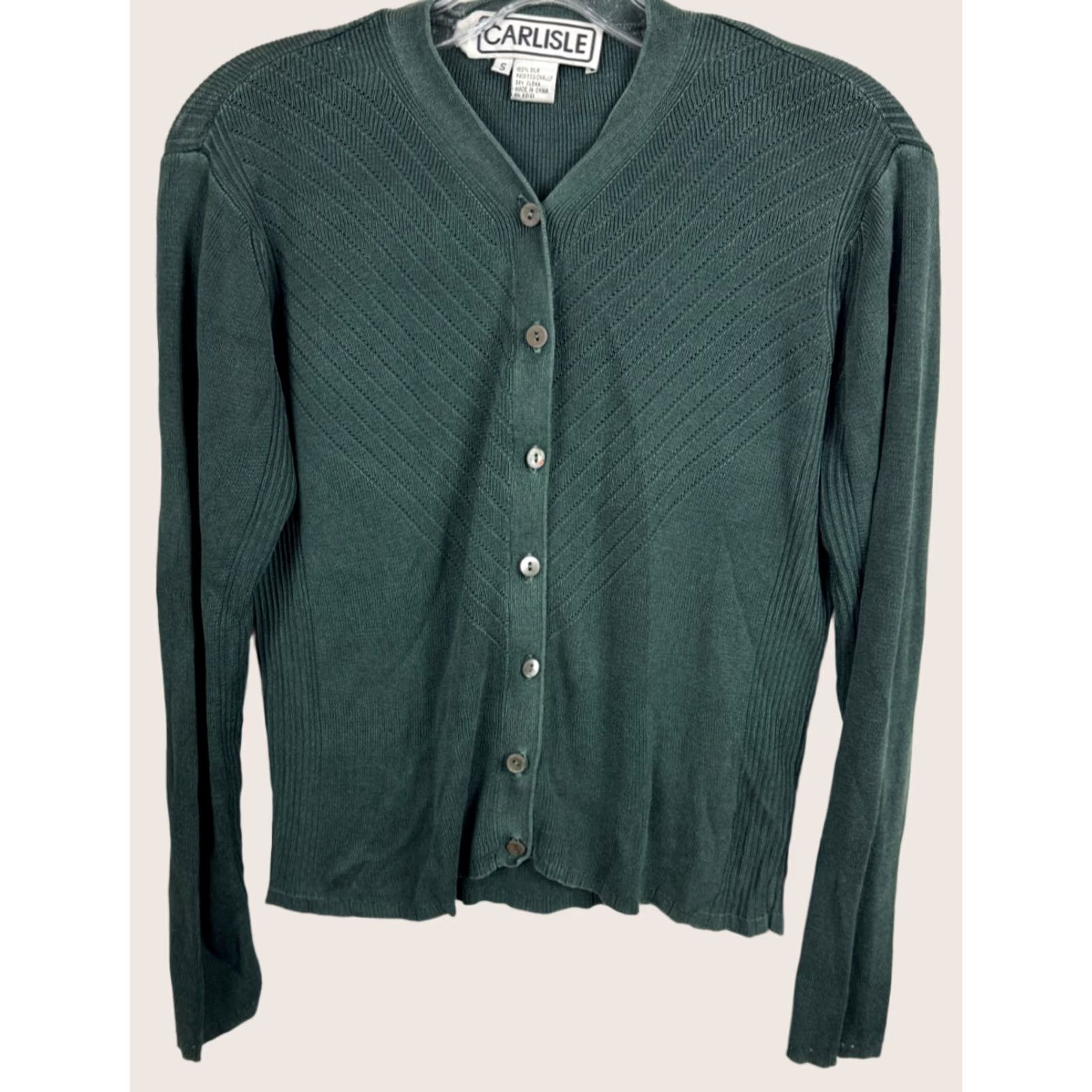 Vintage VINTAGE Carlisle Cardigan Shirt Women’s Small Green 100% Silk Long Sleeve Button Ribbed 90s Designer Womens Size S / US 4 / IT 40 - 1 Thumbnail