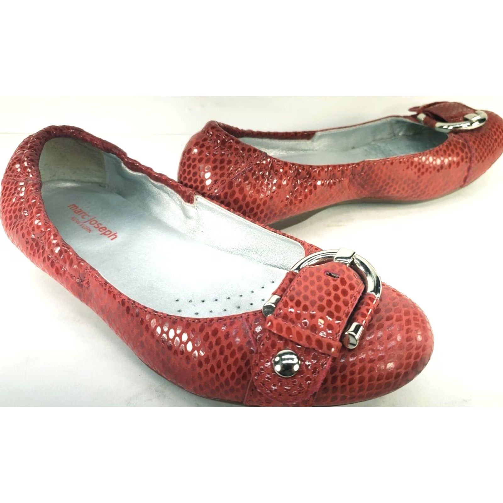 Vintage Marc Joseph Women's Red Rockaway Ballet Flats Leather Reptile Print Slip-On 7M Size US 7 / IT 37 - 2 Thumbnail