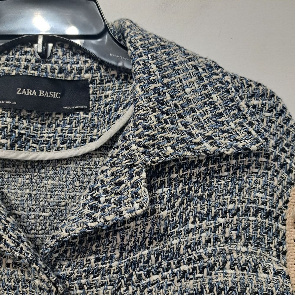 Zara Zara Tweed Jacket Boho Western Tassel Pockets Medium Blue/Wh Size M / US 6-8 / IT 42-44 - 7 Thumbnail