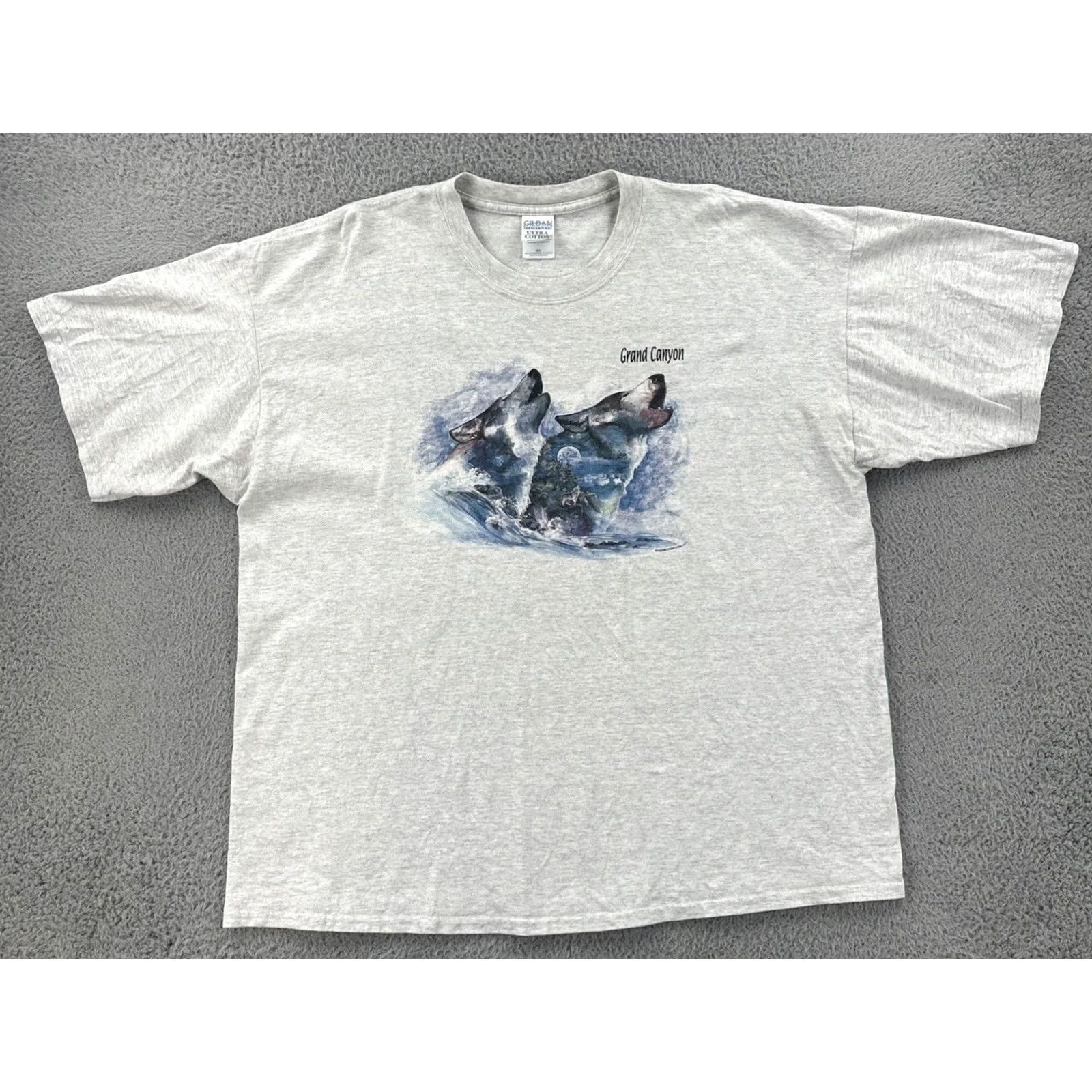 Gildan VINTAGE Gildan Mens T-Shirt Gray 2XL Crew Neck Short Sleeve Wolf Grand Canyon Graphic Print 90s USA Nature Mens Size US XXL / EU 58 / 5 - 2 Thumbnail
