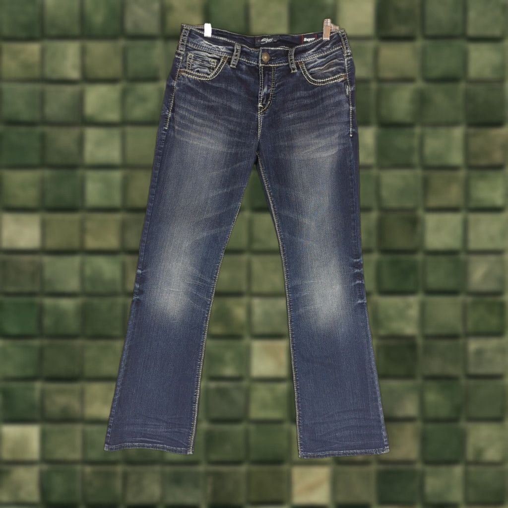 Silver Jeans Co. Silver Jeans Suki High Boot Cut Super Stretch 32X33 Medium Wash Women Jeans Regular 5-Pocket Logo Embellished"} Size 24" / US 00 / IT 34 - 1 Thumbnail